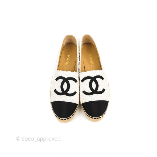 Chanel Espadrille Black White Tweed Size 39