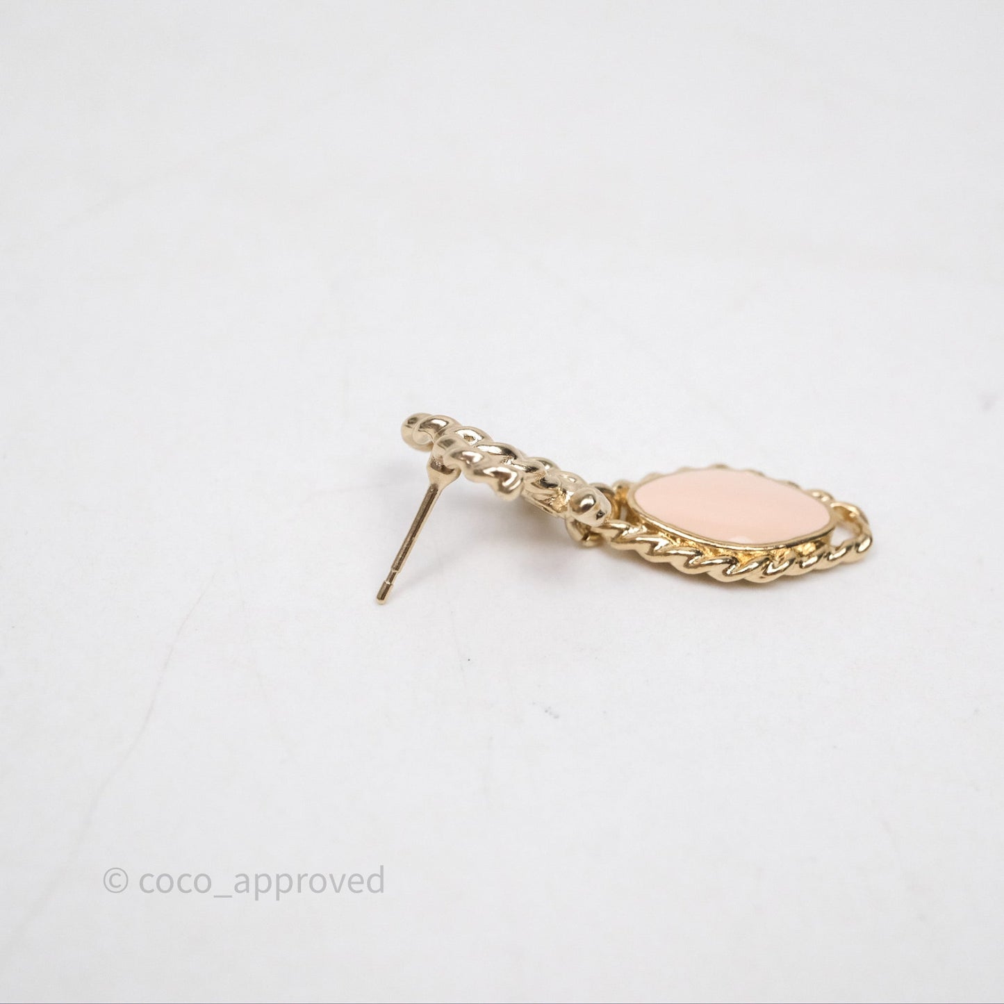 Chanel CC Drop Beige Pink Enamel Earrings Gold Tone 24P