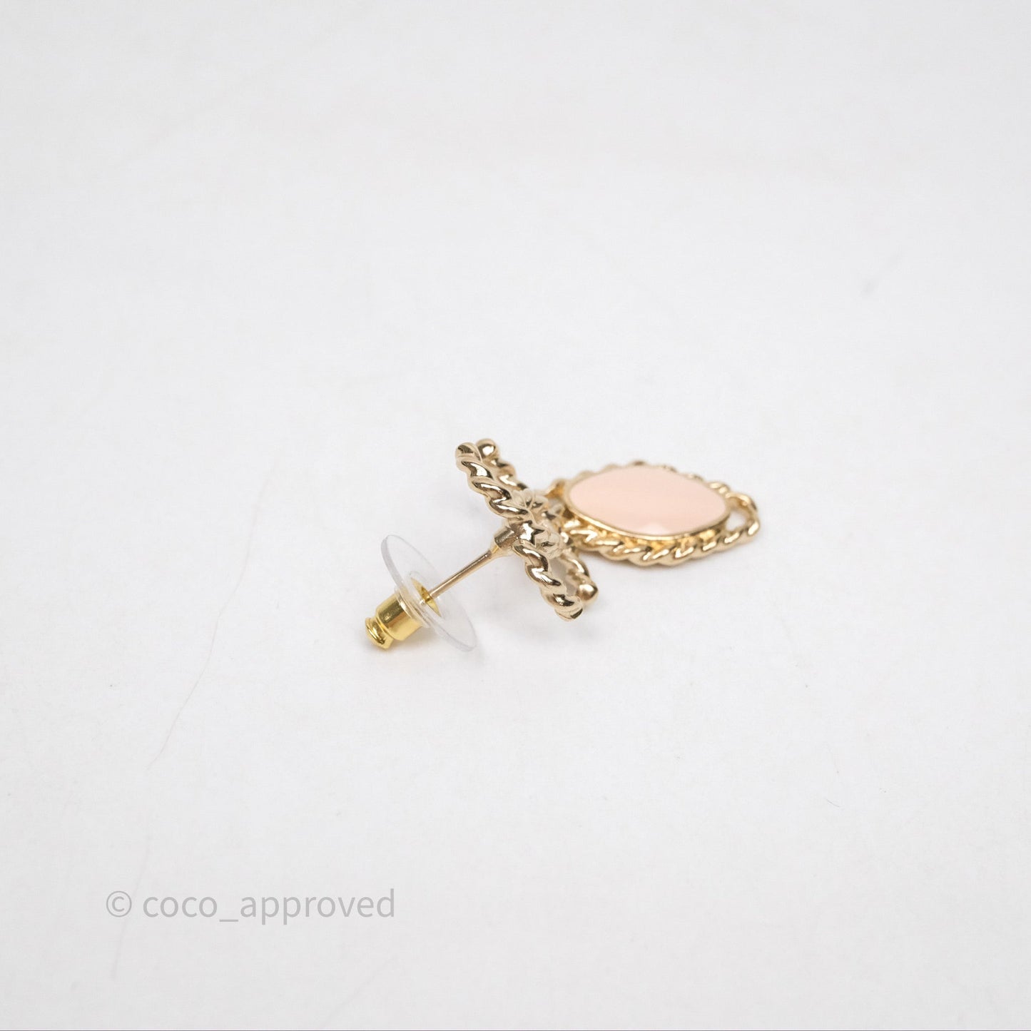 Chanel CC Drop Beige Pink Enamel Earrings Gold Tone 24P