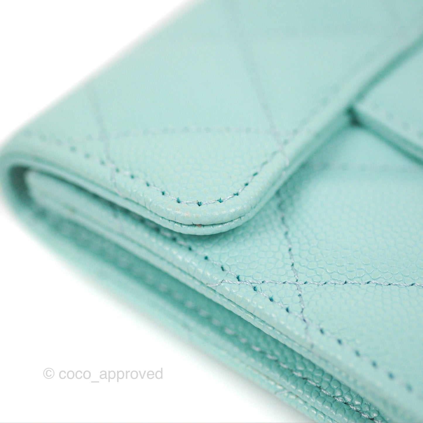 Chanel Classic Flap Coin Purse Tiffany Blue Caviar Silver Hardware