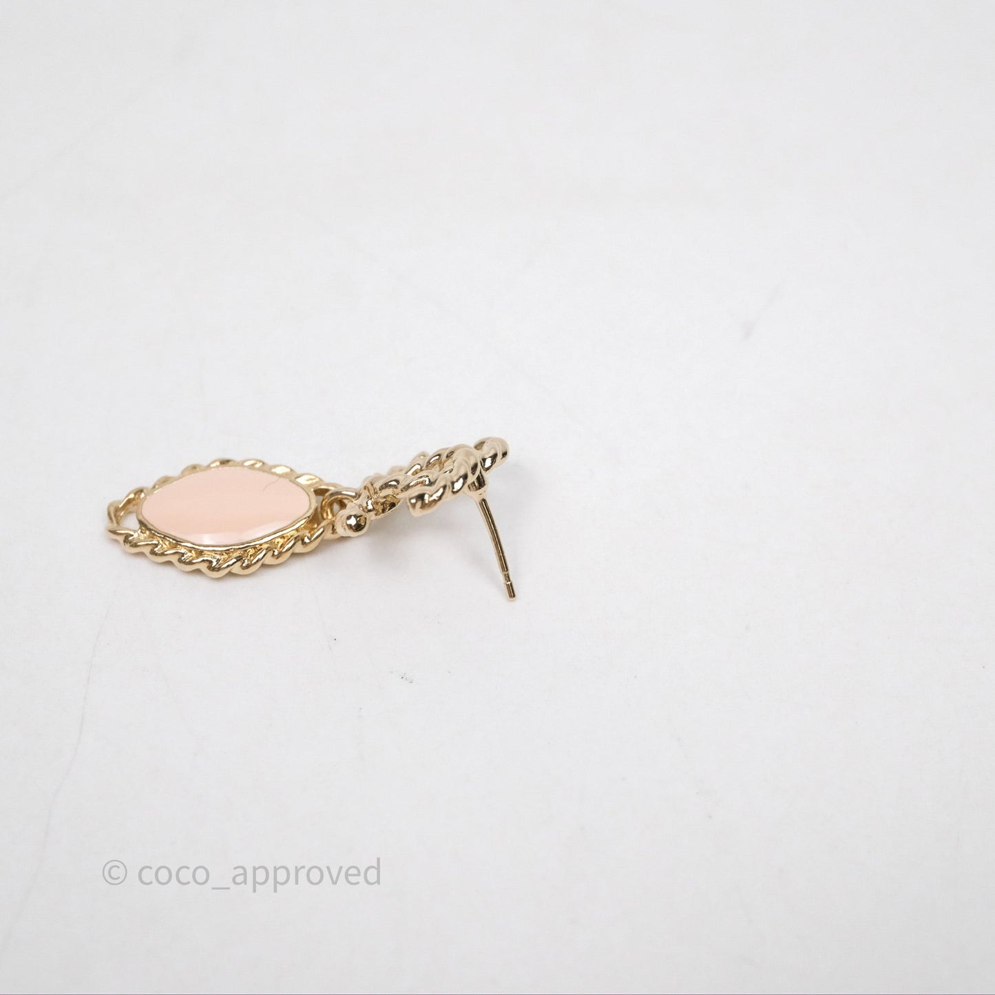 Chanel CC Drop Beige Pink Enamel Earrings Gold Tone 24P
