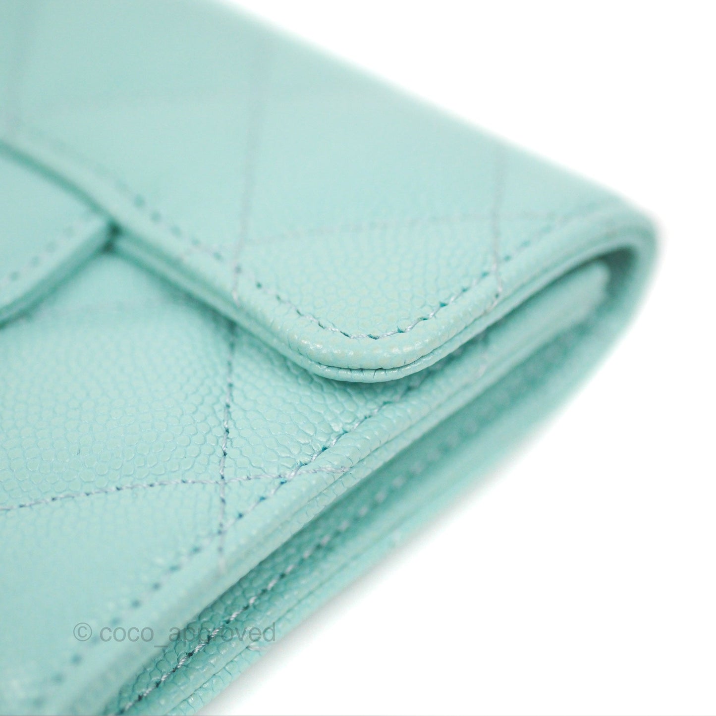 Chanel Classic Flap Coin Purse Tiffany Blue Caviar Silver Hardware