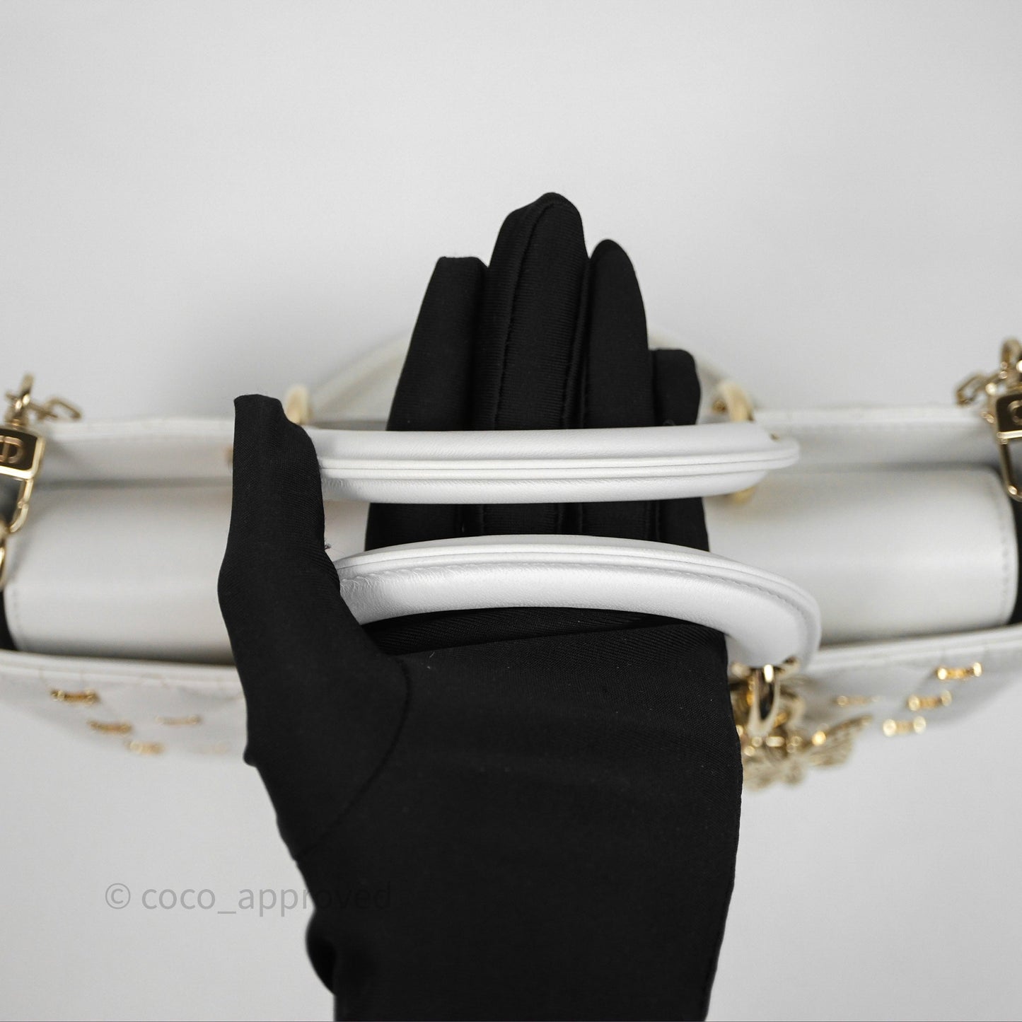 Christian Dior Medium Lady D-Joy Bag Butterfly White Lambskin Cannage Gold Hardware