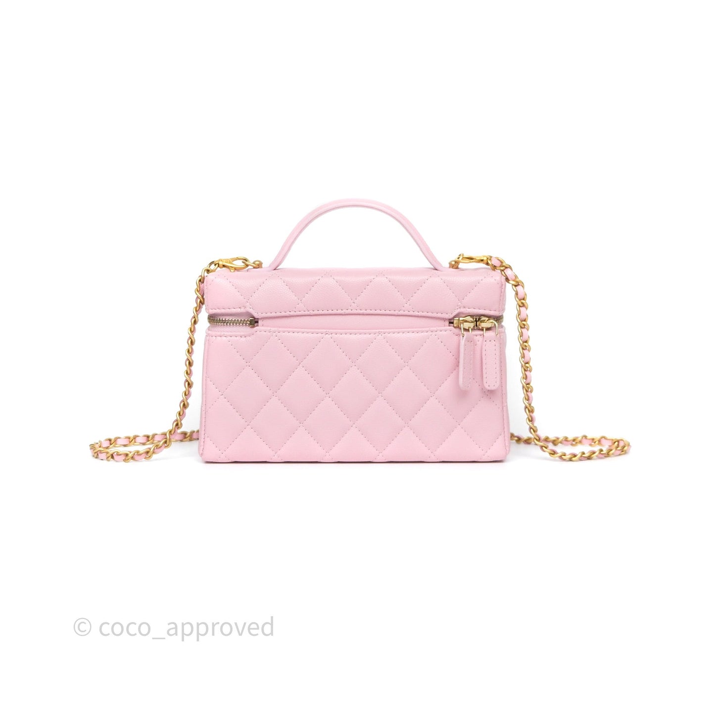 Chanel Top Handle Long Vanity with Chain Pink Caviar Aged Gold Hardware