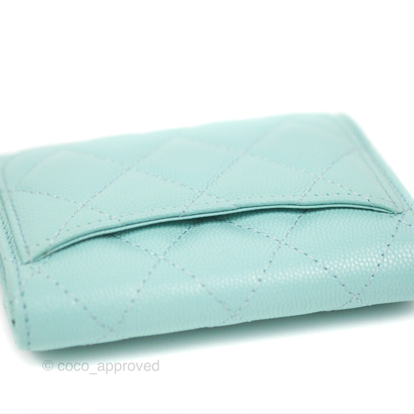 Chanel Classic Flap Coin Purse Tiffany Blue Caviar Silver Hardware