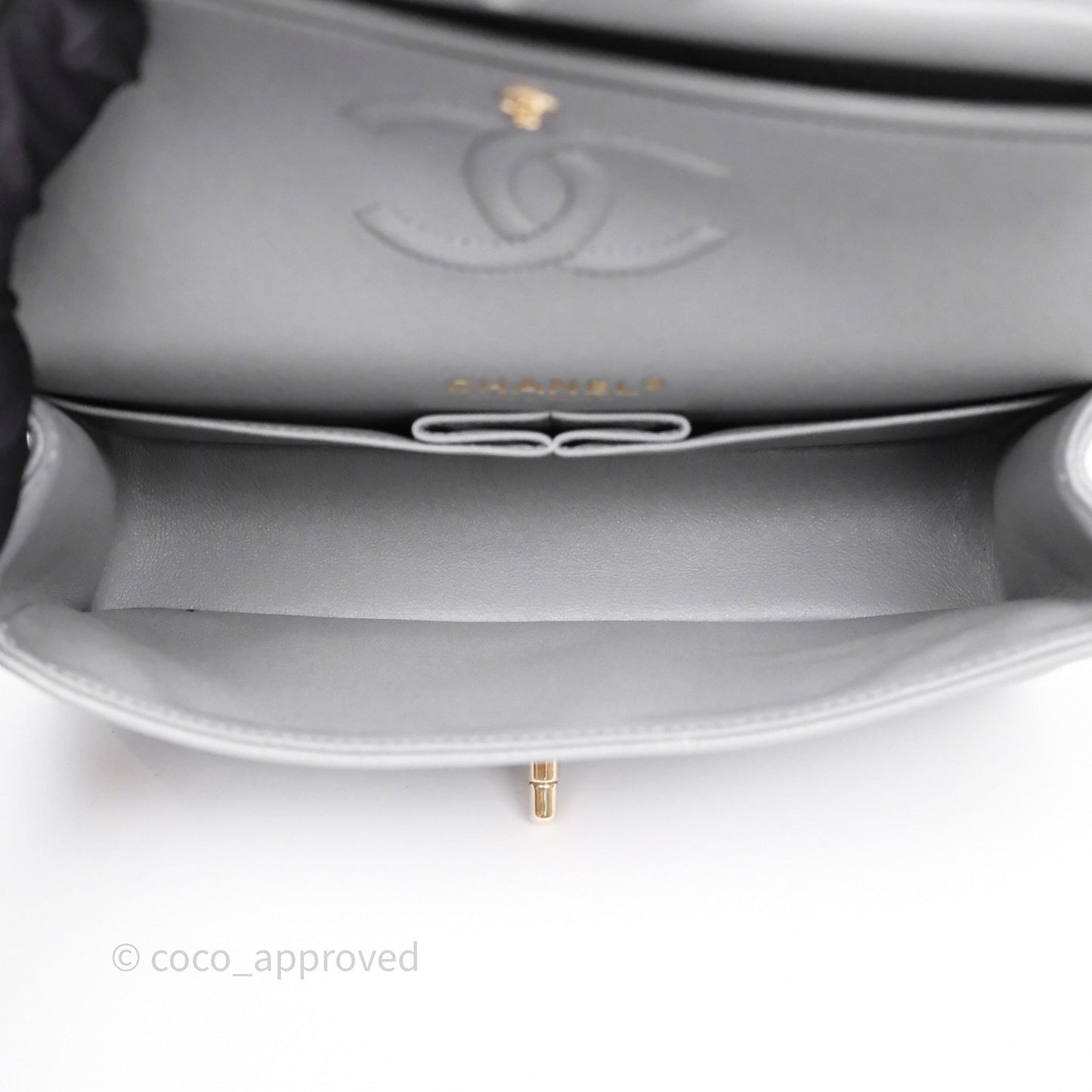 Chanel Small Classic Flap Quilted Grey Caviar Gold Hardware 20C