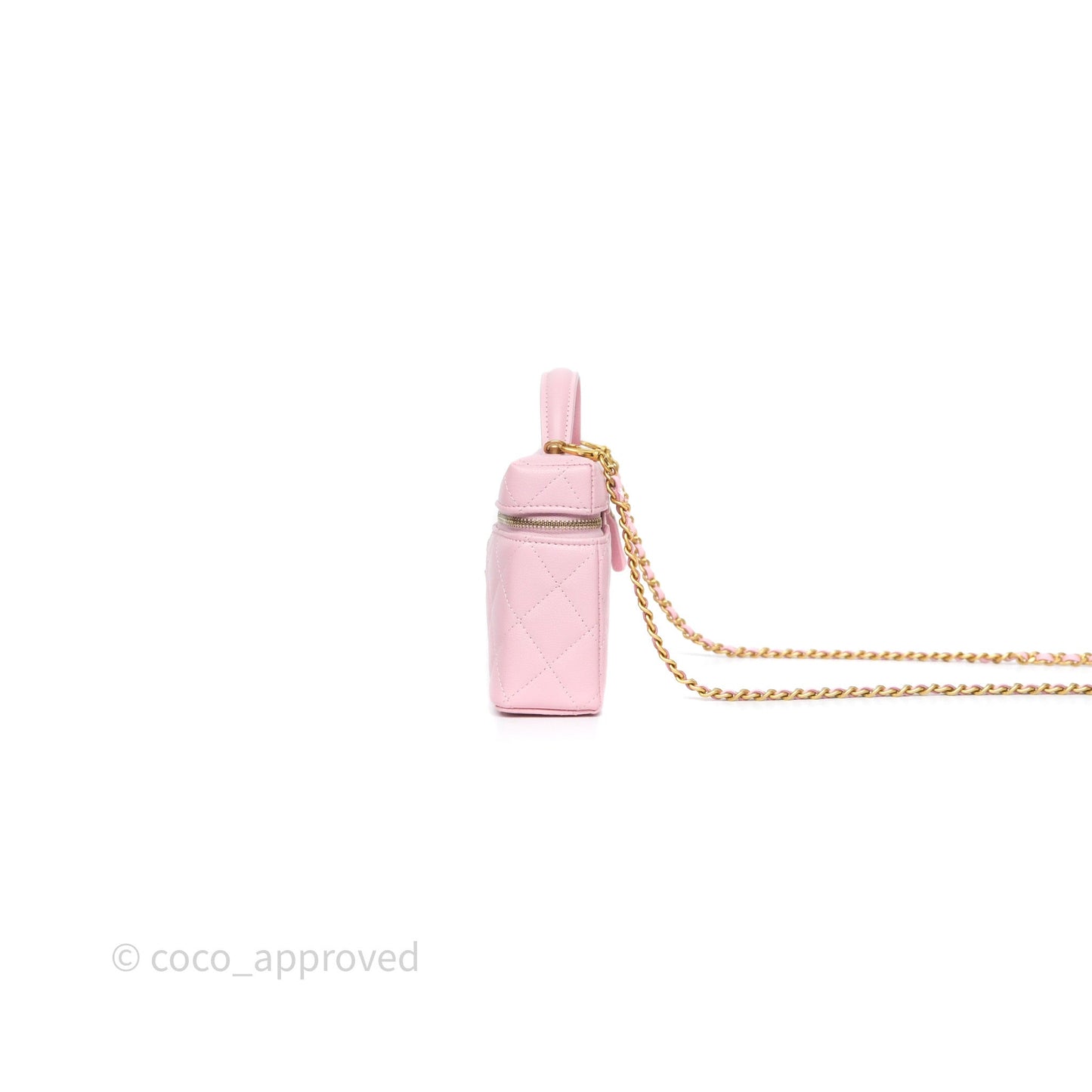Chanel Top Handle Long Vanity with Chain Pink Caviar Aged Gold Hardware