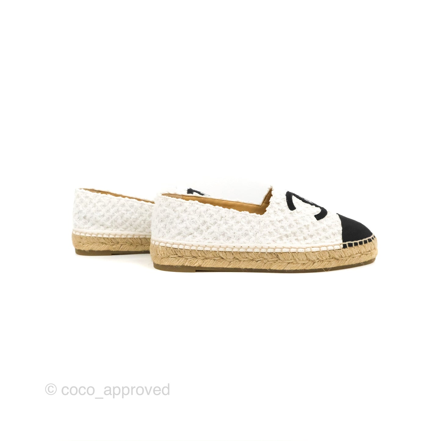 Chanel Espadrille Black White Tweed Size 39