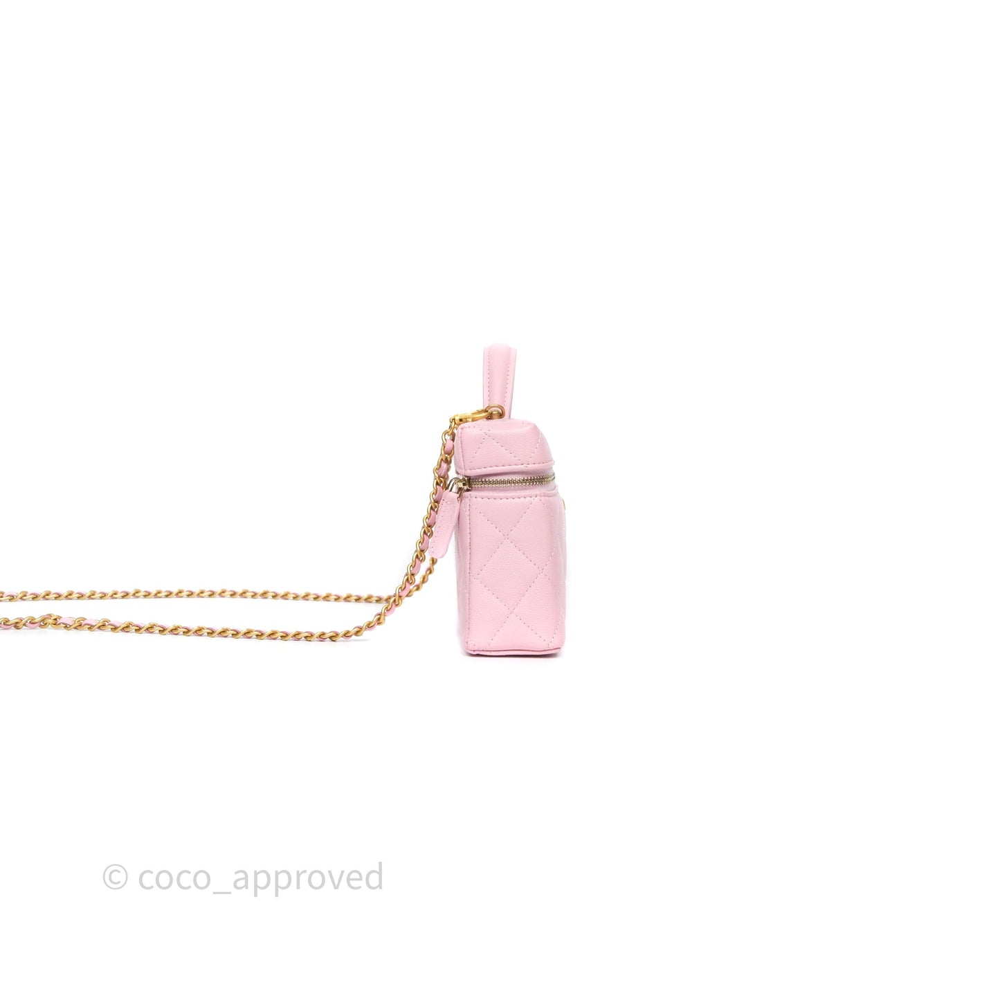 Chanel Top Handle Long Vanity with Chain Pink Caviar Aged Gold Hardware