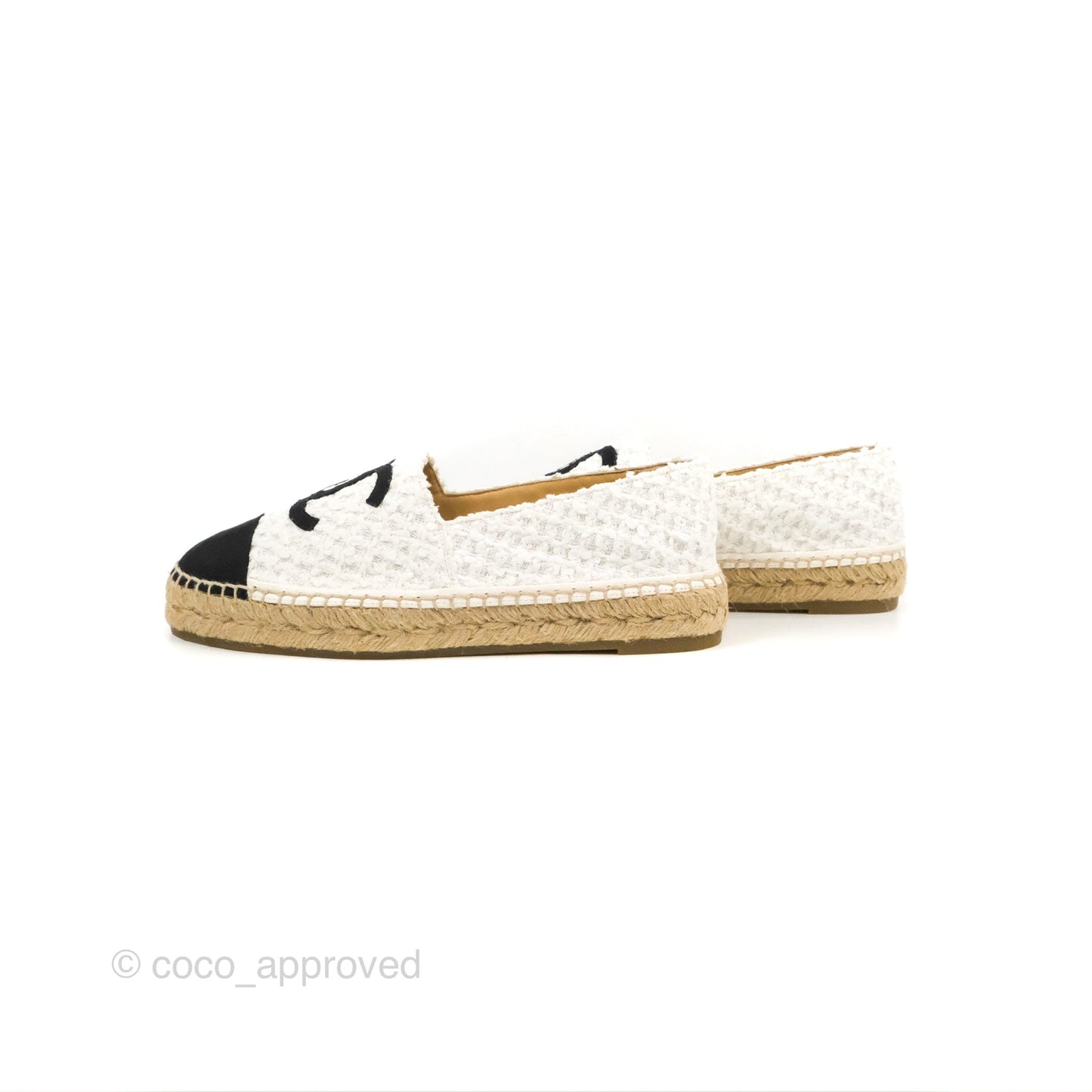 Chanel Espadrille Black White Tweed Size 39