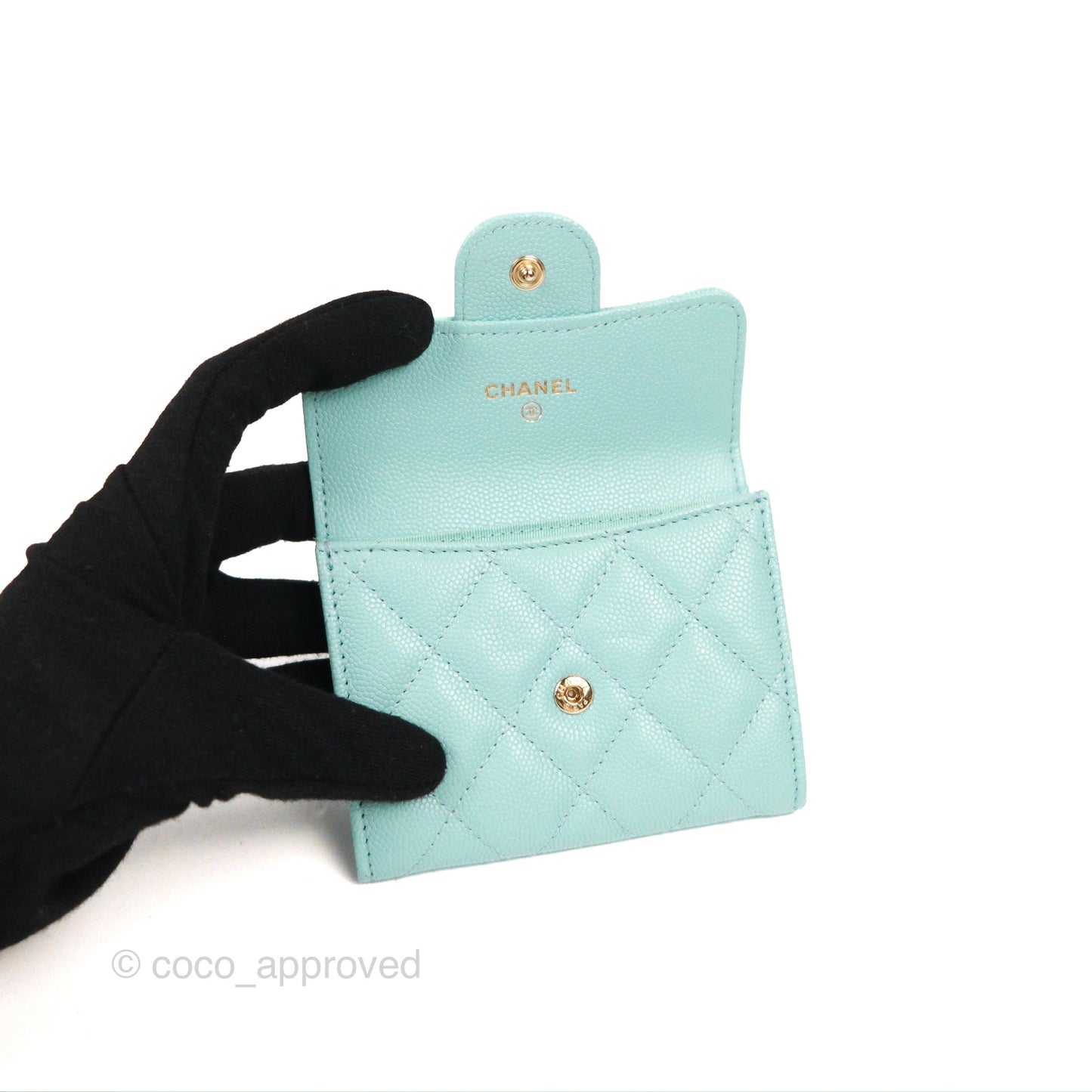 Chanel Classic Flap Coin Purse Tiffany Blue Caviar Silver Hardware