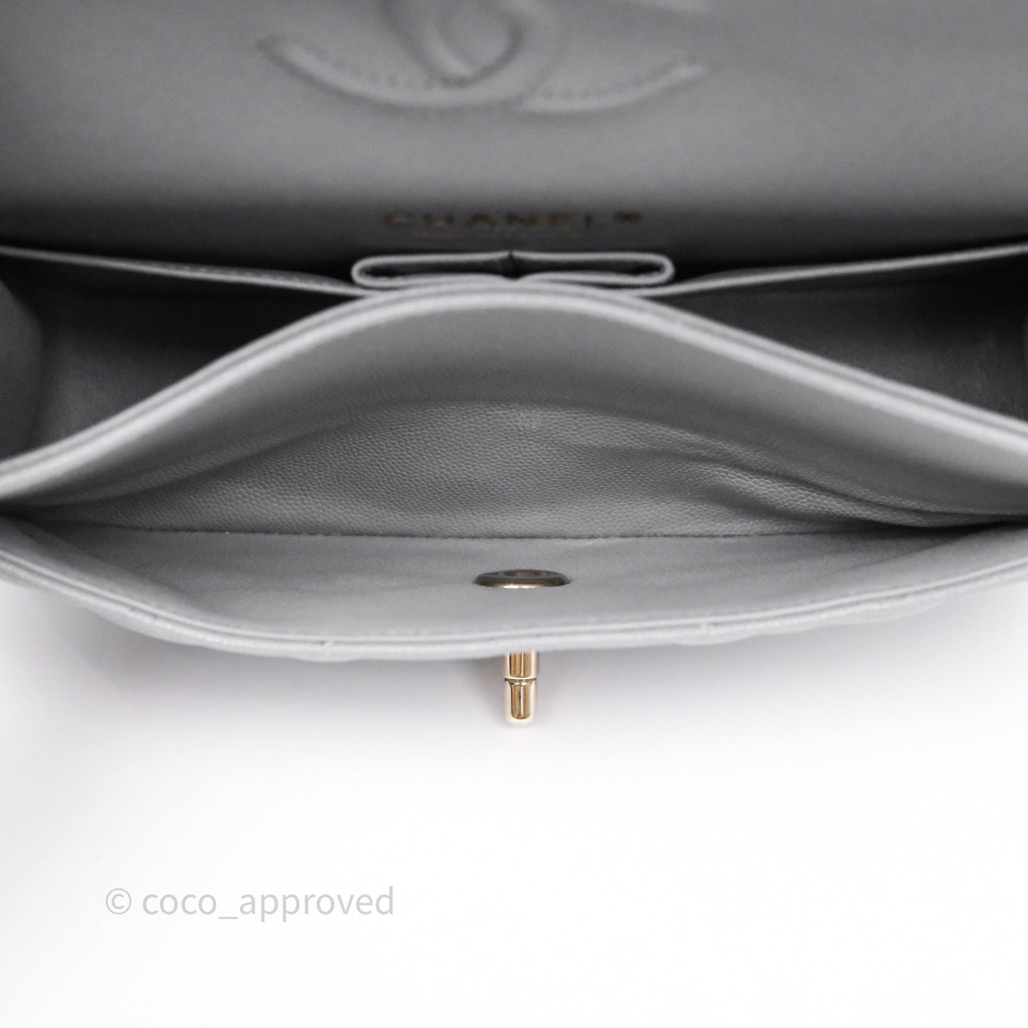 Chanel Small Classic Flap Quilted Grey Caviar Gold Hardware 20C