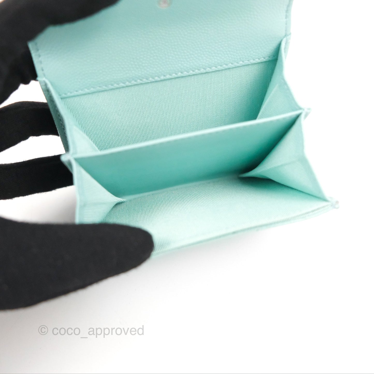 Chanel Classic Flap Coin Purse Tiffany Blue Caviar Silver Hardware