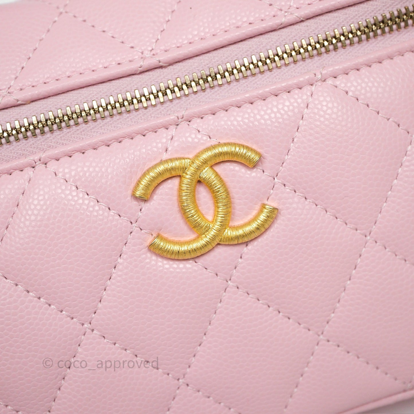 Chanel Top Handle Long Vanity with Chain Pink Caviar Aged Gold Hardware