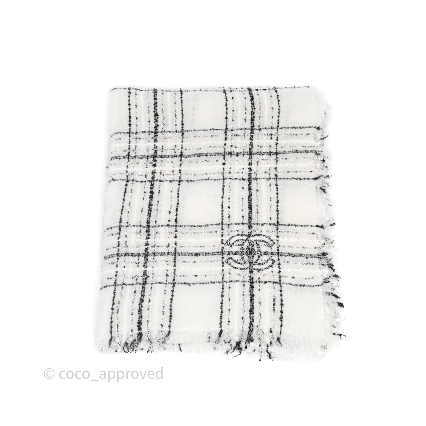 Chanel 23B Checked Stole Wool/Cotton White/Black