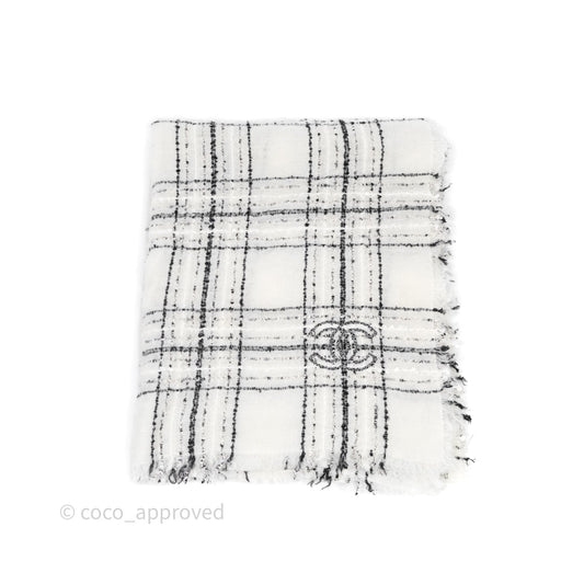Chanel 23B Checked Stole Wool/Cotton White/Black