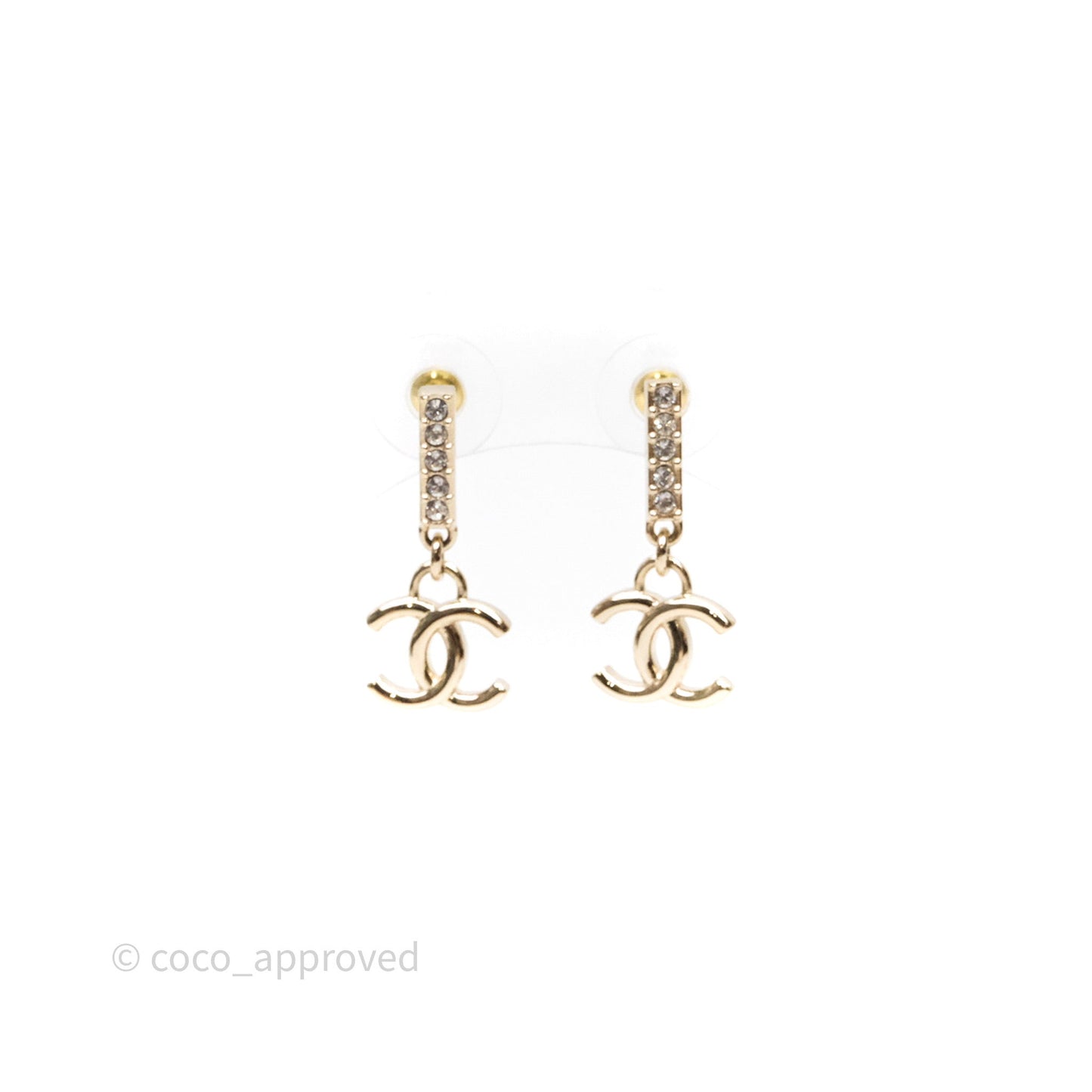 Chanel CC Crystals Drop Earrings Gold Tone 24V