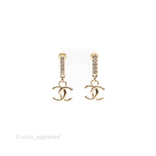 Chanel CC Crystals Drop Earrings Gold Tone 24V