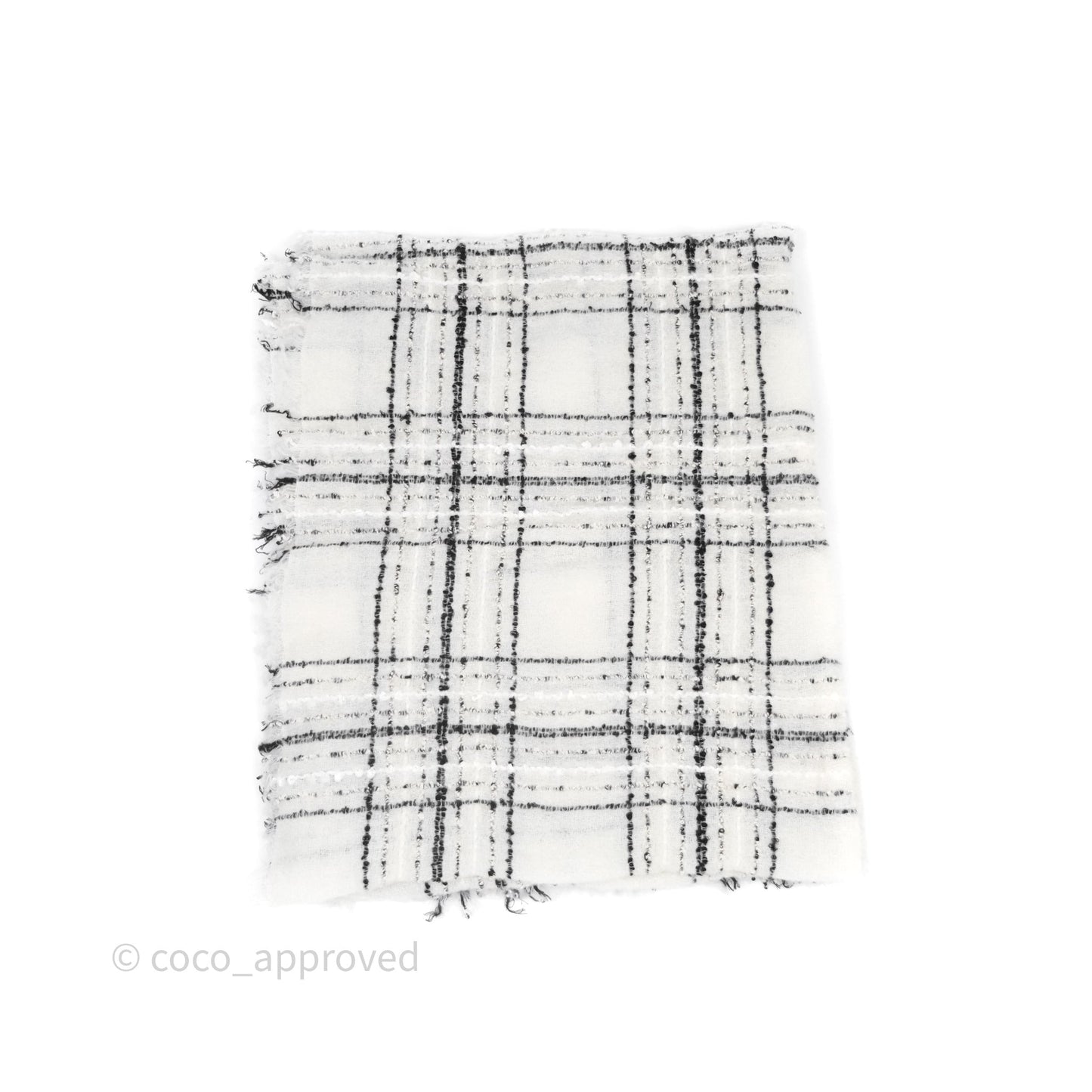 Chanel 23B Checked Stole Wool/Cotton White/Black