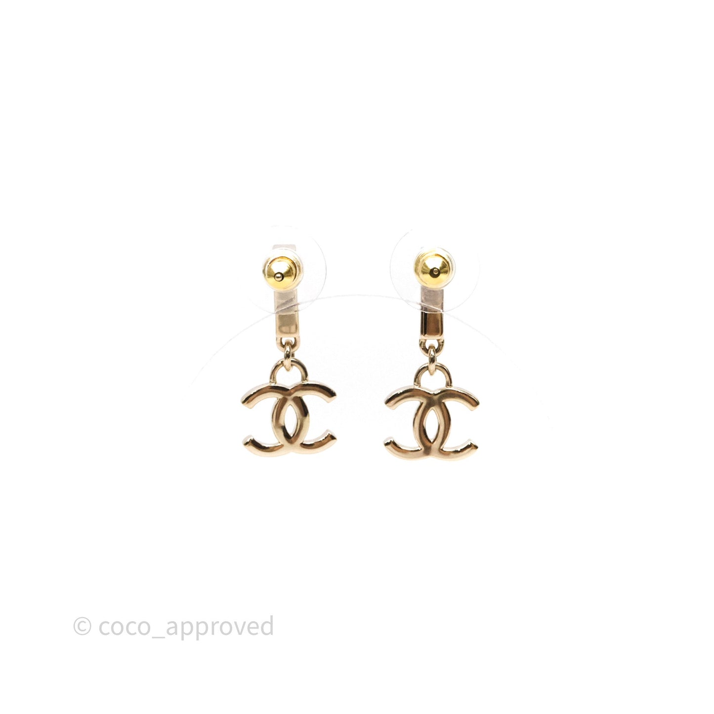 Chanel CC Crystals Drop Earrings Gold Tone 24V