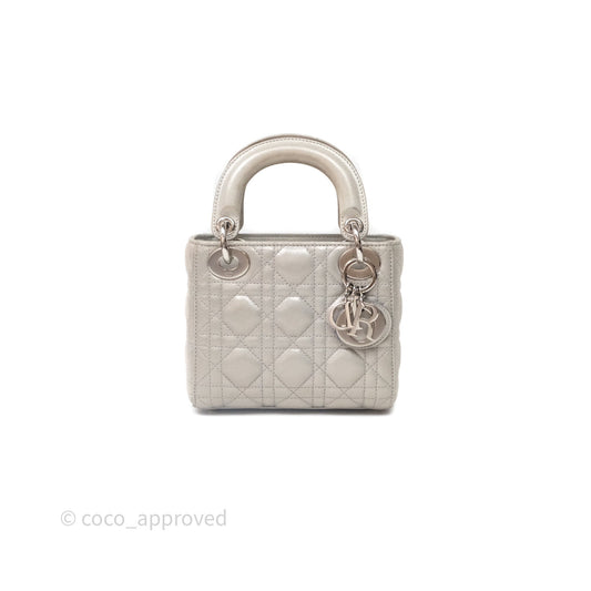 Christian Dior Mini Lady Dior Metallic Silver Nubuck Silver Hardware