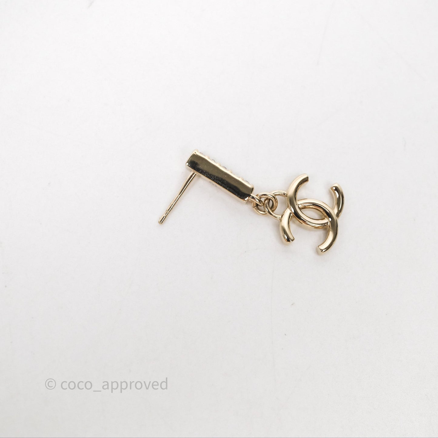 Chanel CC Crystals Drop Earrings Gold Tone 24V