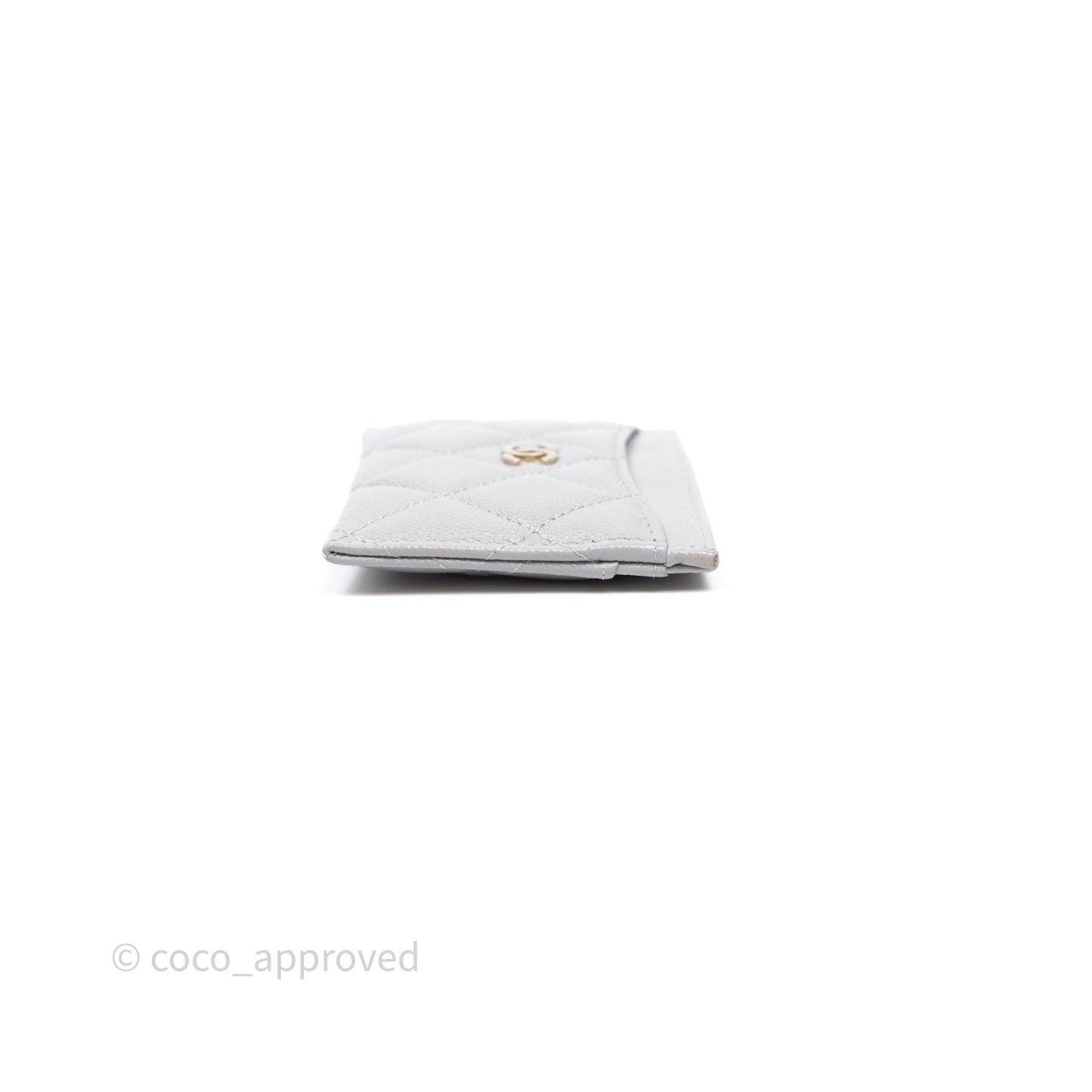 Chanel Classic Flat Card Holder Grey Caviar Gold Hardware