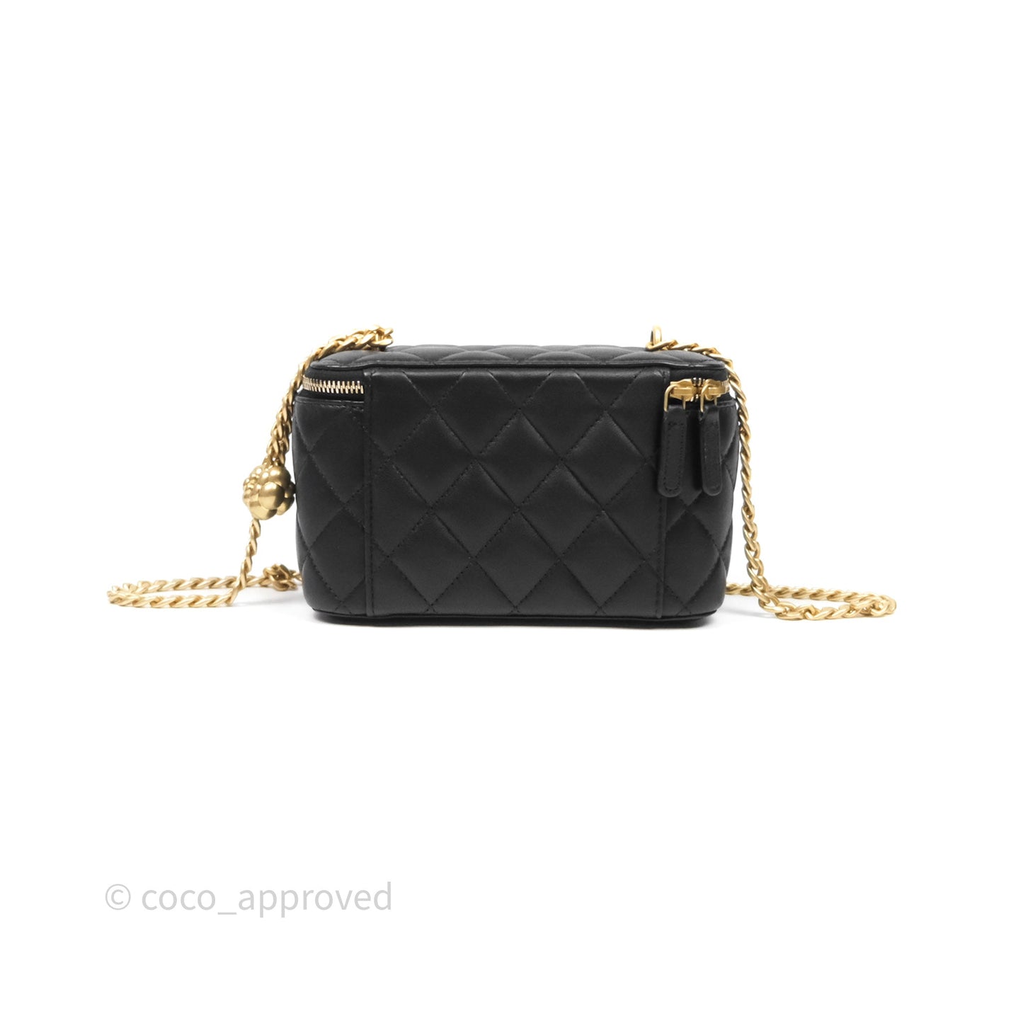 Chanel Quilted Vanity Rectangular with Camellia Adjustable Chain Black Lambskin