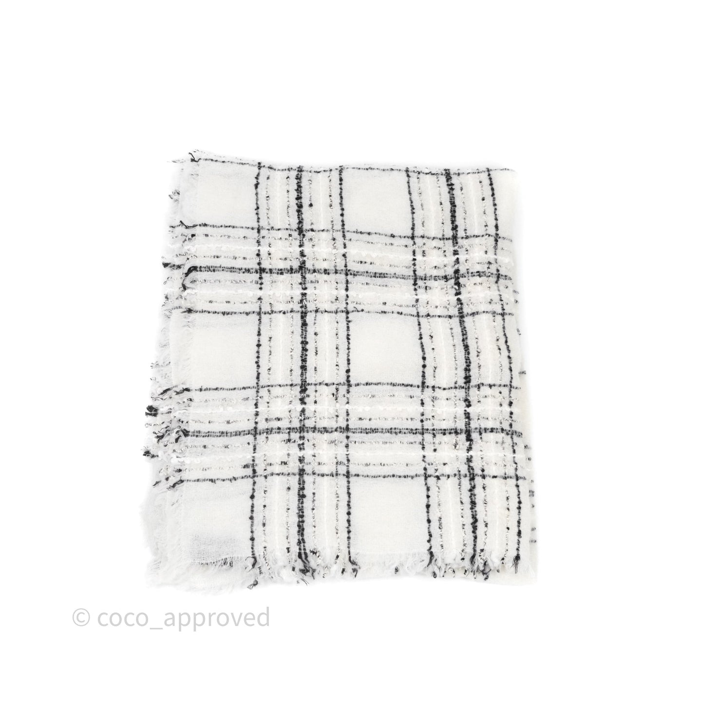 Chanel 23B Checked Stole Wool/Cotton White/Black