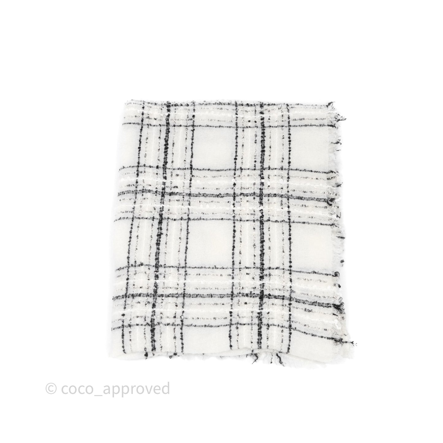 Chanel 23B Checked Stole Wool/Cotton White/Black