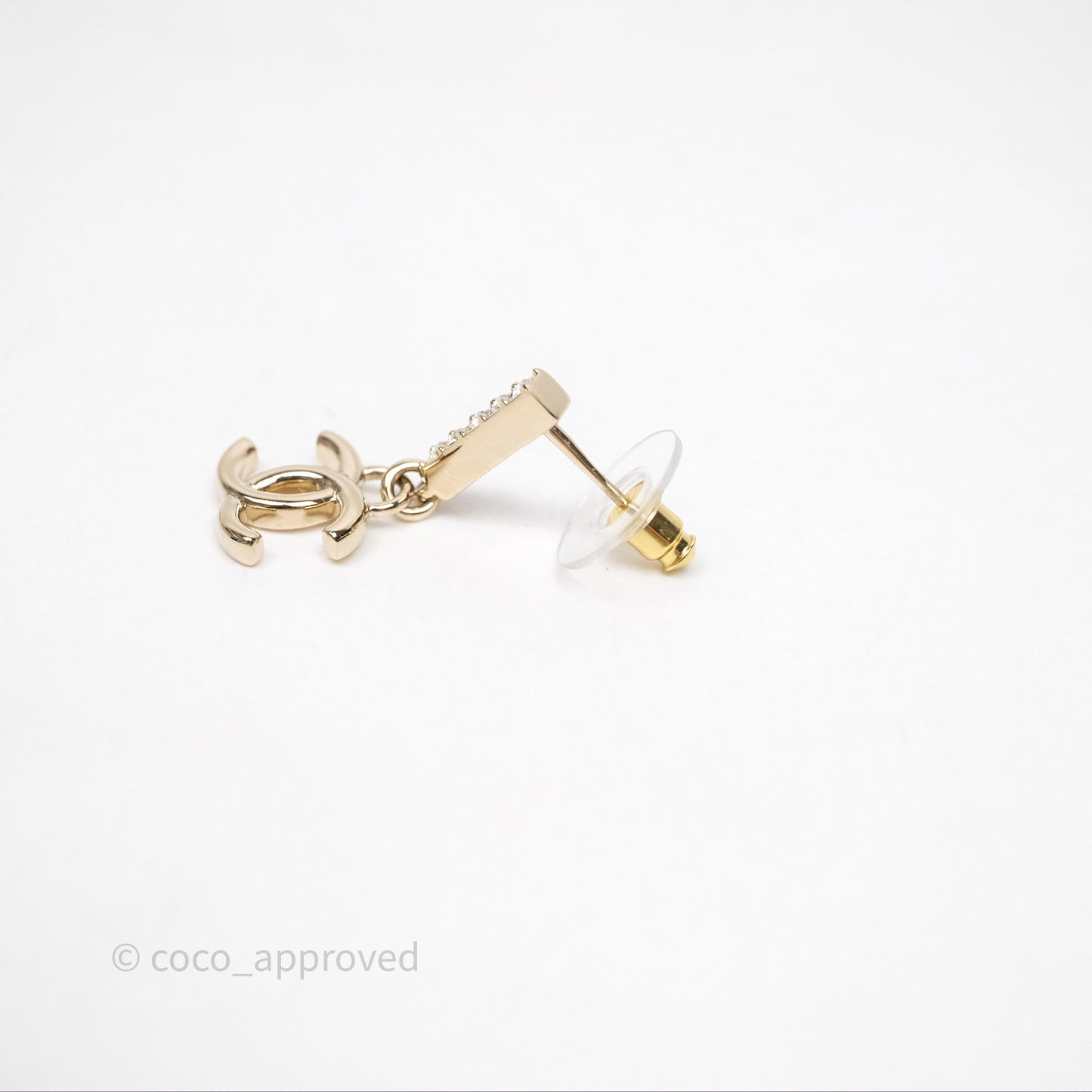 Chanel CC Crystals Drop Earrings Gold Tone 24V