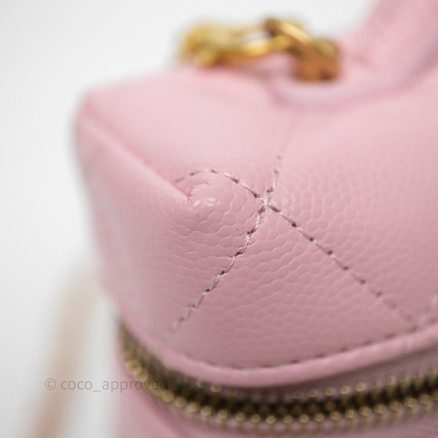 Chanel Top Handle Long Vanity with Chain Pink Caviar Aged Gold Hardware