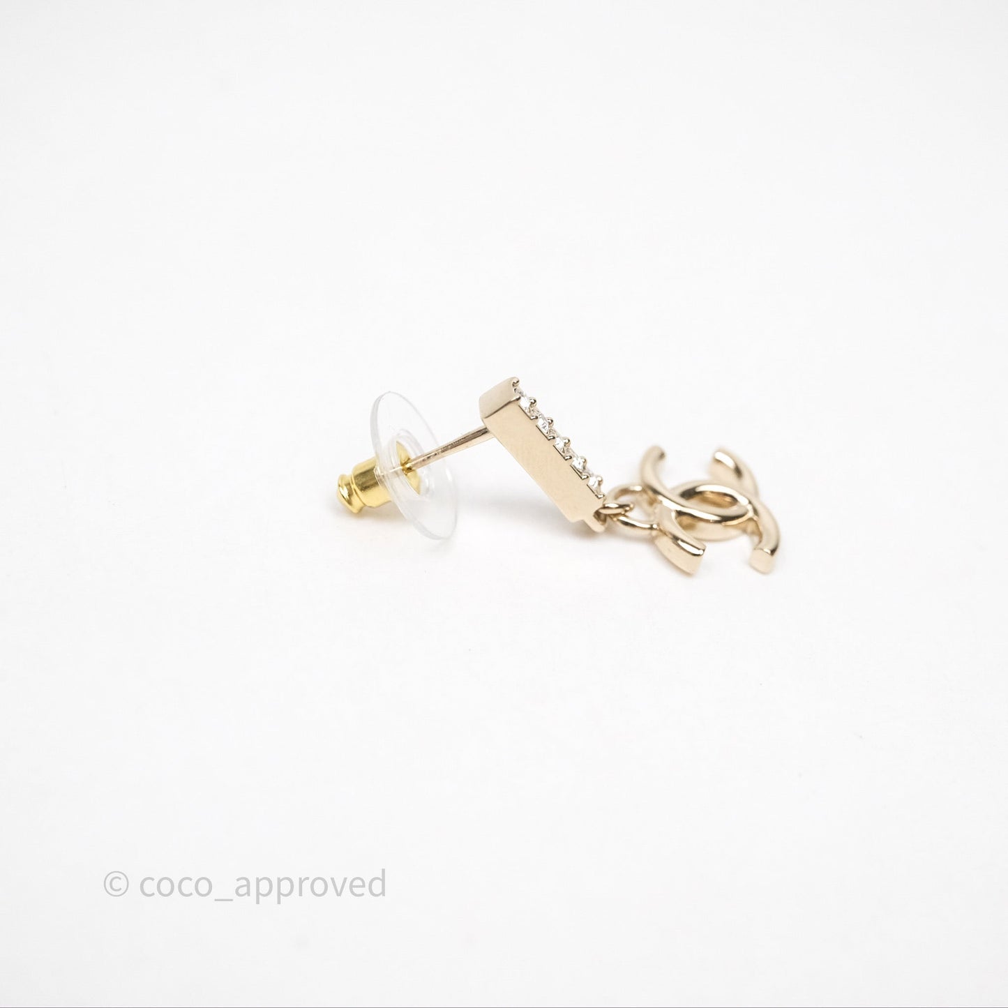 Chanel CC Crystals Drop Earrings Gold Tone 24V