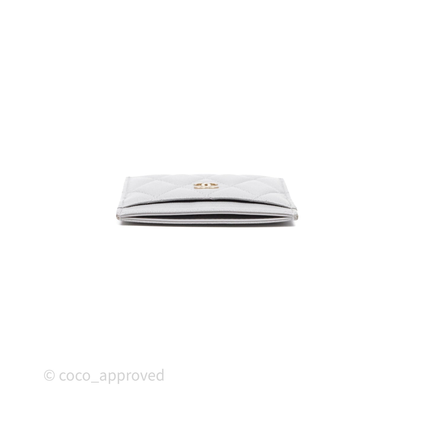 Chanel Classic Flat Card Holder Grey Caviar Gold Hardware