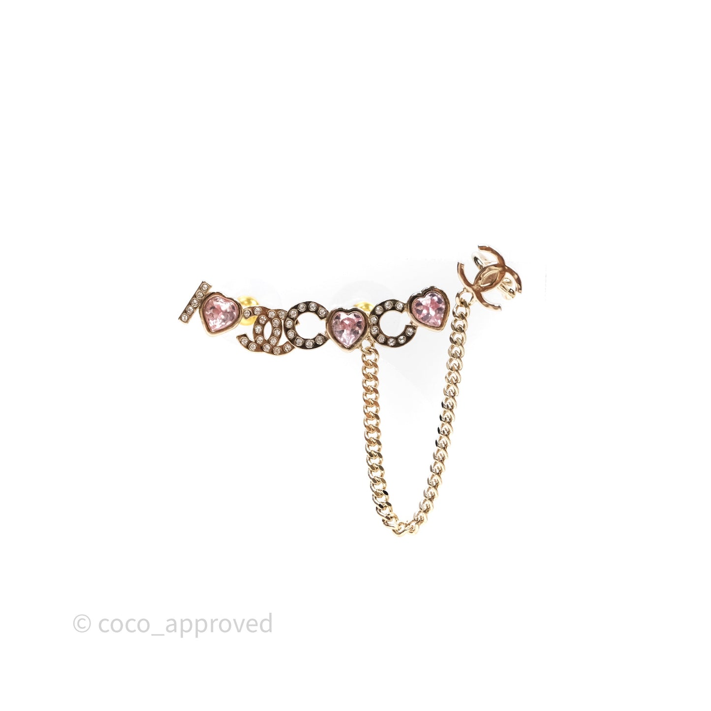 Chanel Crystal COCO Pink Heart Earrings Gold Tone 22B