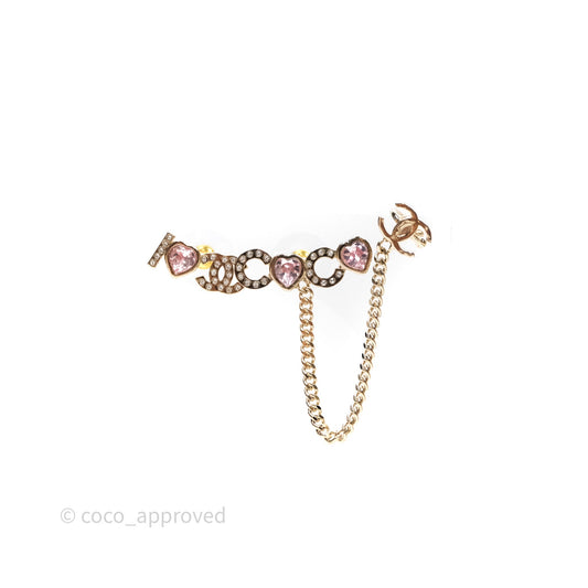 Chanel Crystal COCO Pink Heart Earrings Gold Tone 22B