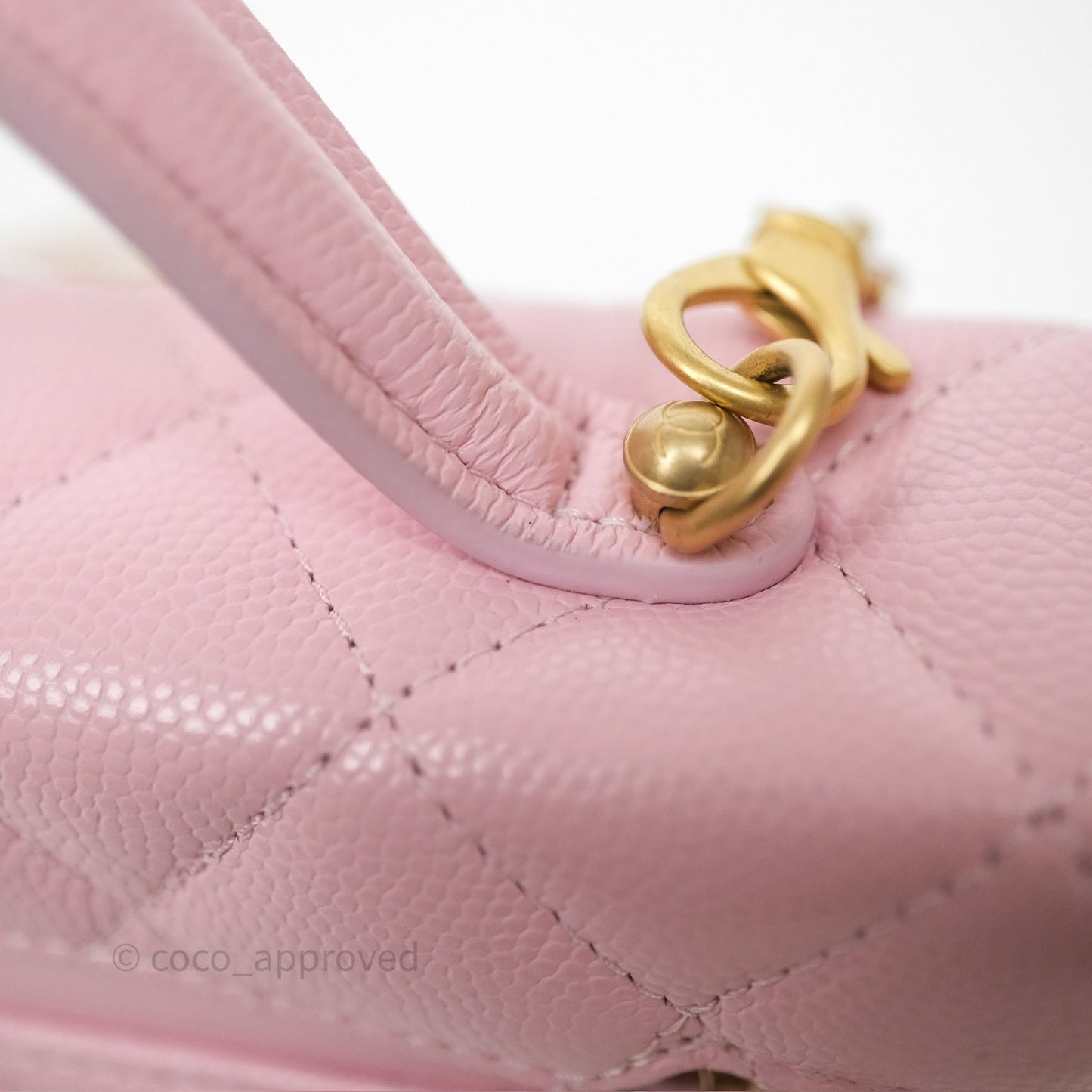 Chanel Top Handle Long Vanity with Chain Pink Caviar Aged Gold Hardware