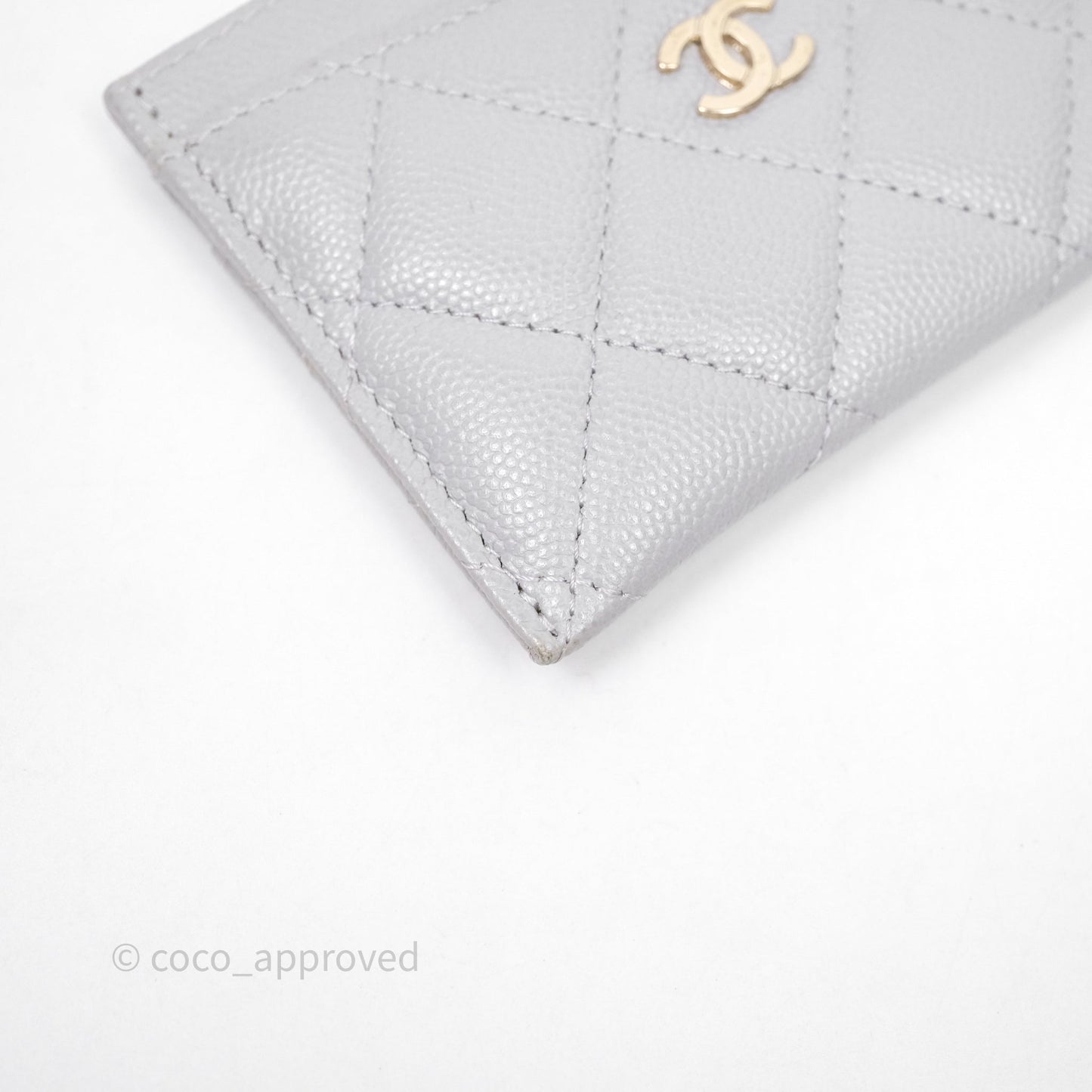 Chanel Classic Flat Card Holder Grey Caviar Gold Hardware