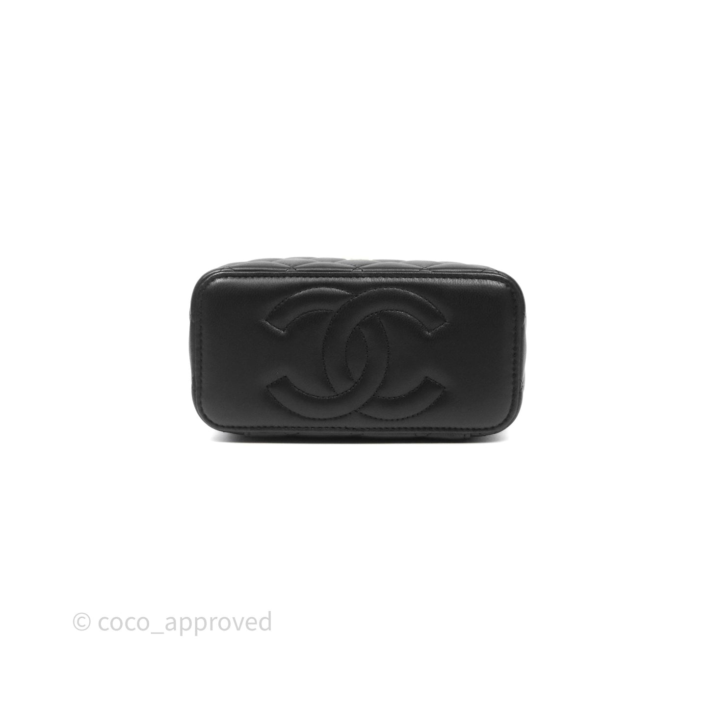 Chanel Quilted Vanity Rectangular with Camellia Adjustable Chain Black Lambskin