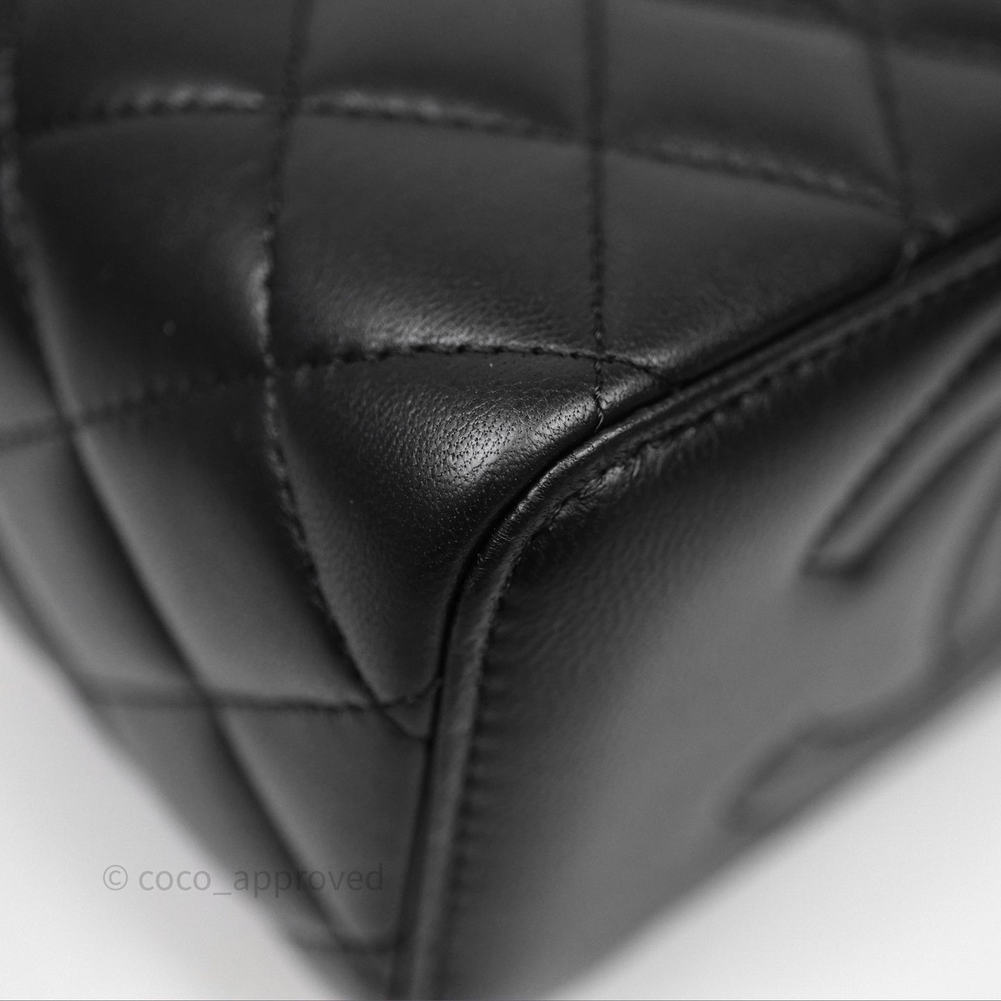 Chanel Quilted Vanity Rectangular with Camellia Adjustable Chain Black Lambskin