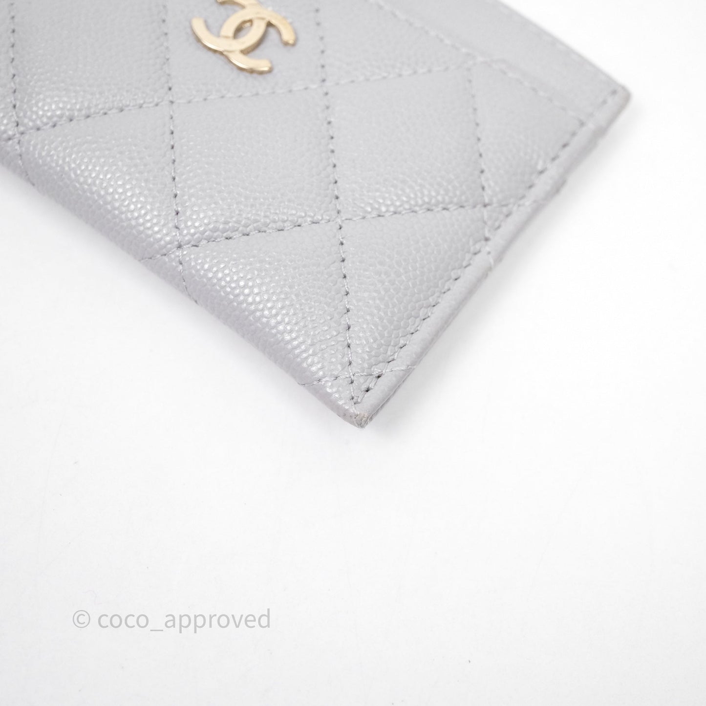 Chanel Classic Flat Card Holder Grey Caviar Gold Hardware