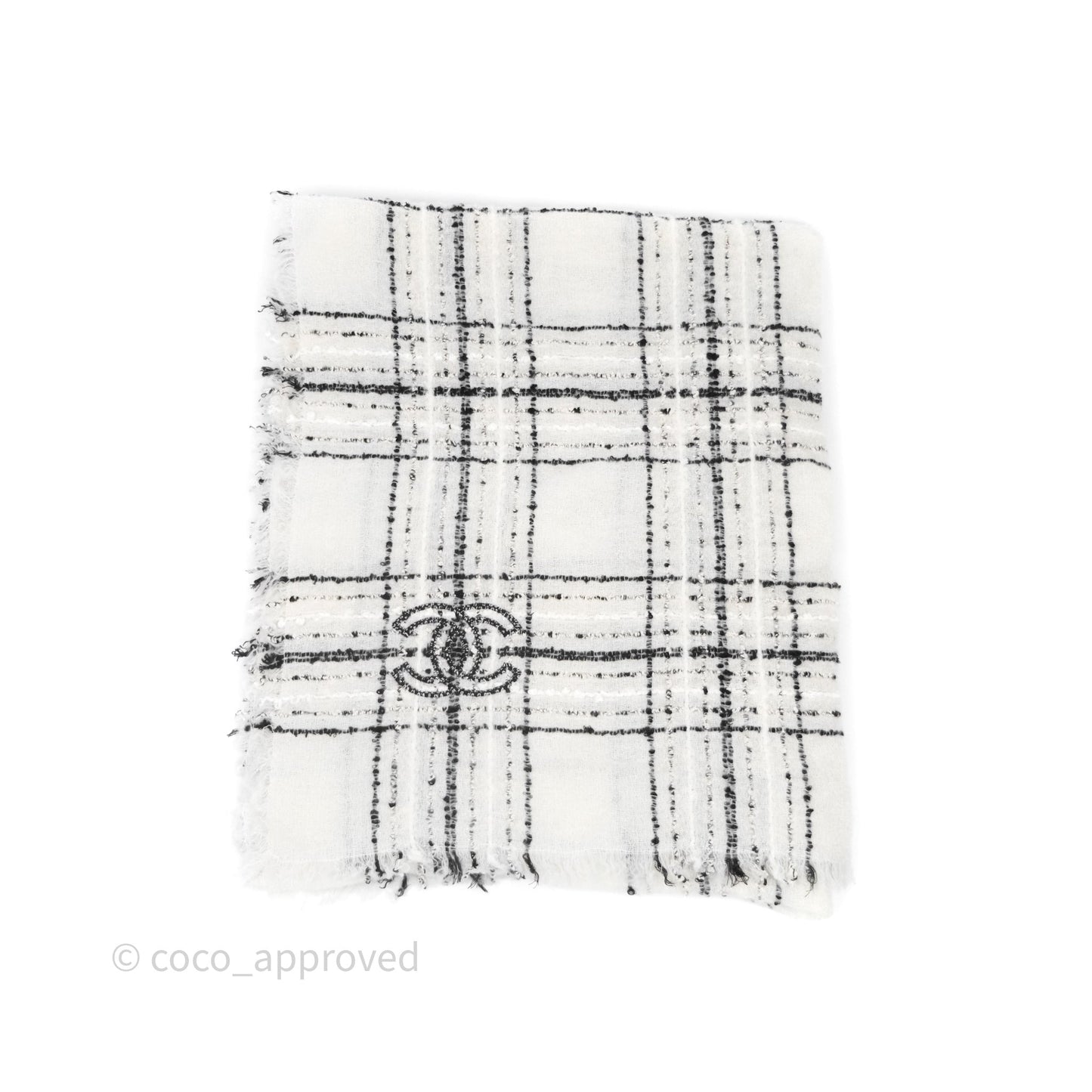 Chanel 23B Checked Stole Wool/Cotton White/Black