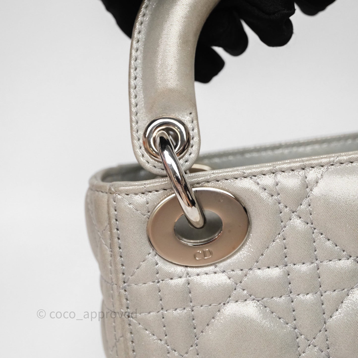 Christian Dior Mini Lady Dior Metallic Silver Nubuck Silver Hardware