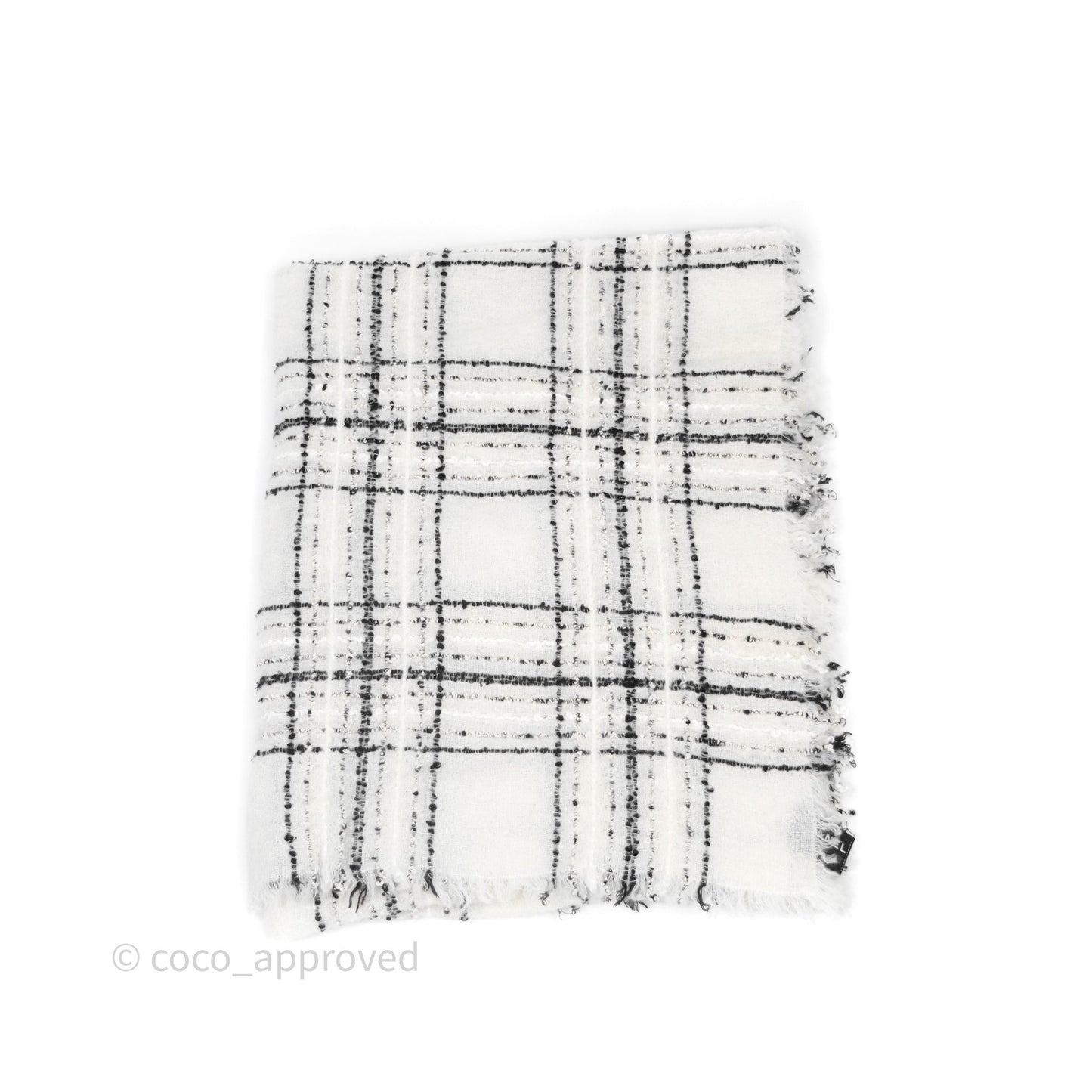 Chanel 23B Checked Stole Wool/Cotton White/Black