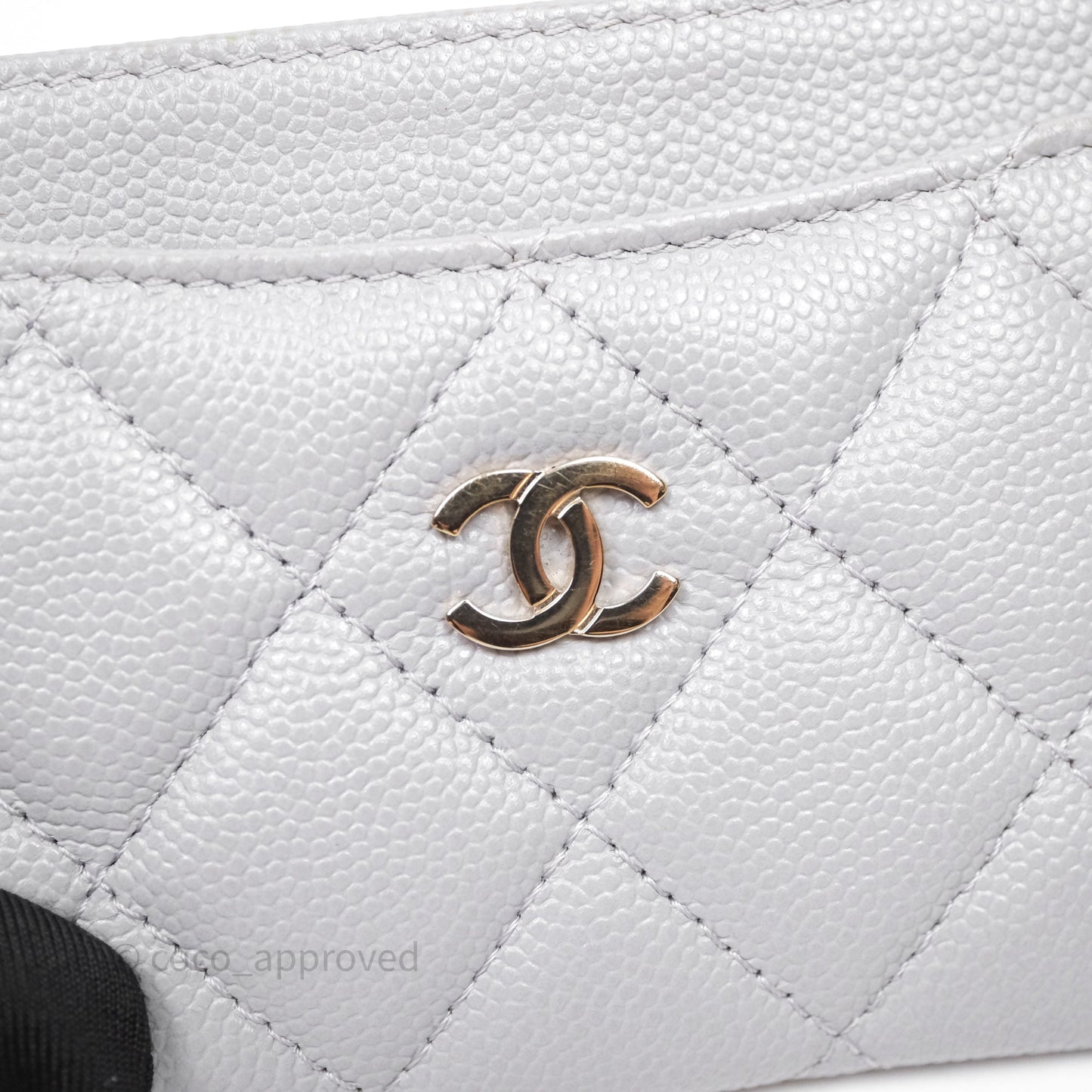 Chanel Classic Flat Card Holder Grey Caviar Gold Hardware