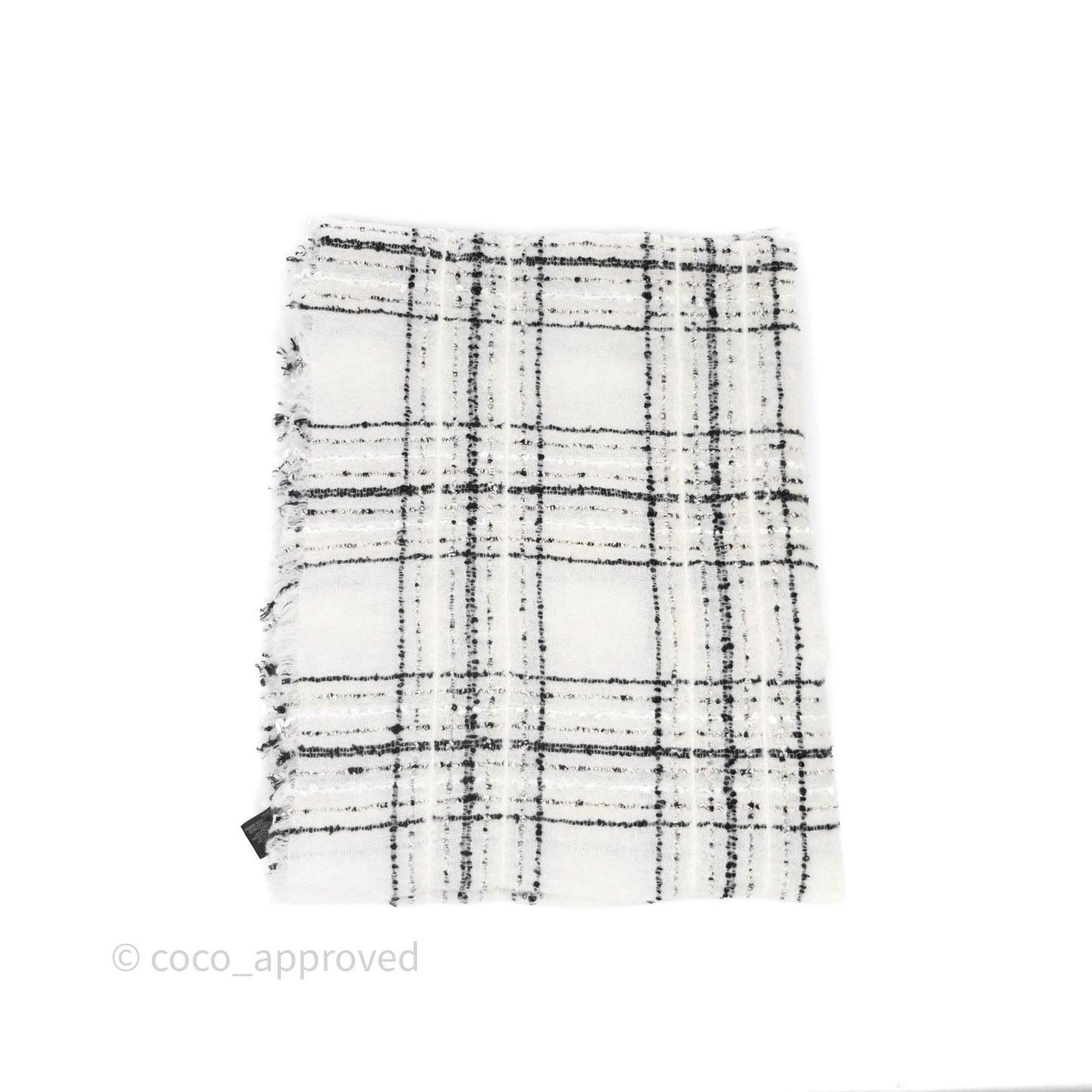 Chanel 23B Checked Stole Wool/Cotton White/Black