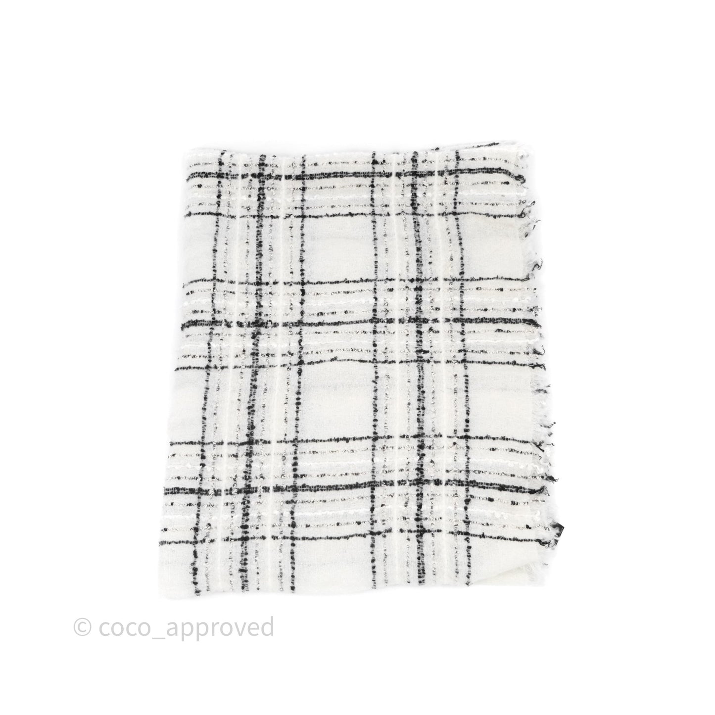 Chanel 23B Checked Stole Wool/Cotton White/Black