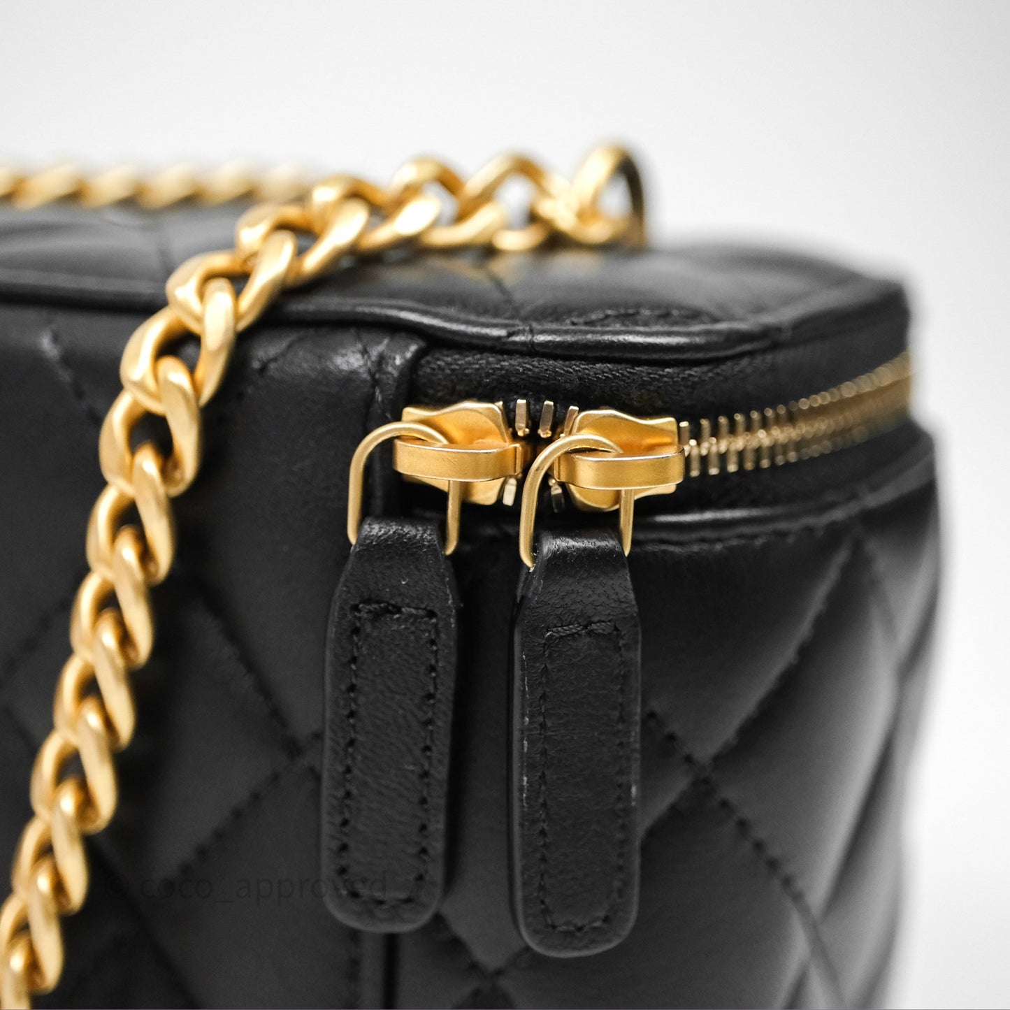 Chanel Quilted Vanity Rectangular with Camellia Adjustable Chain Black Lambskin