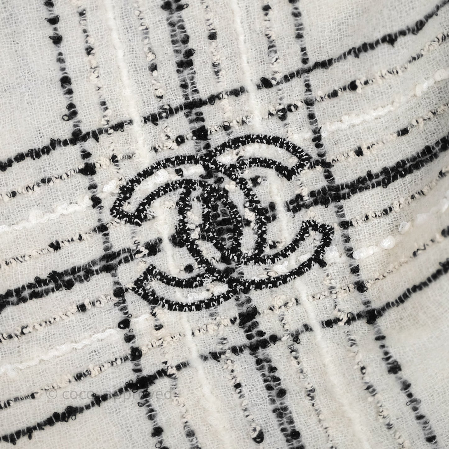 Chanel 23B Checked Stole Wool/Cotton White/Black