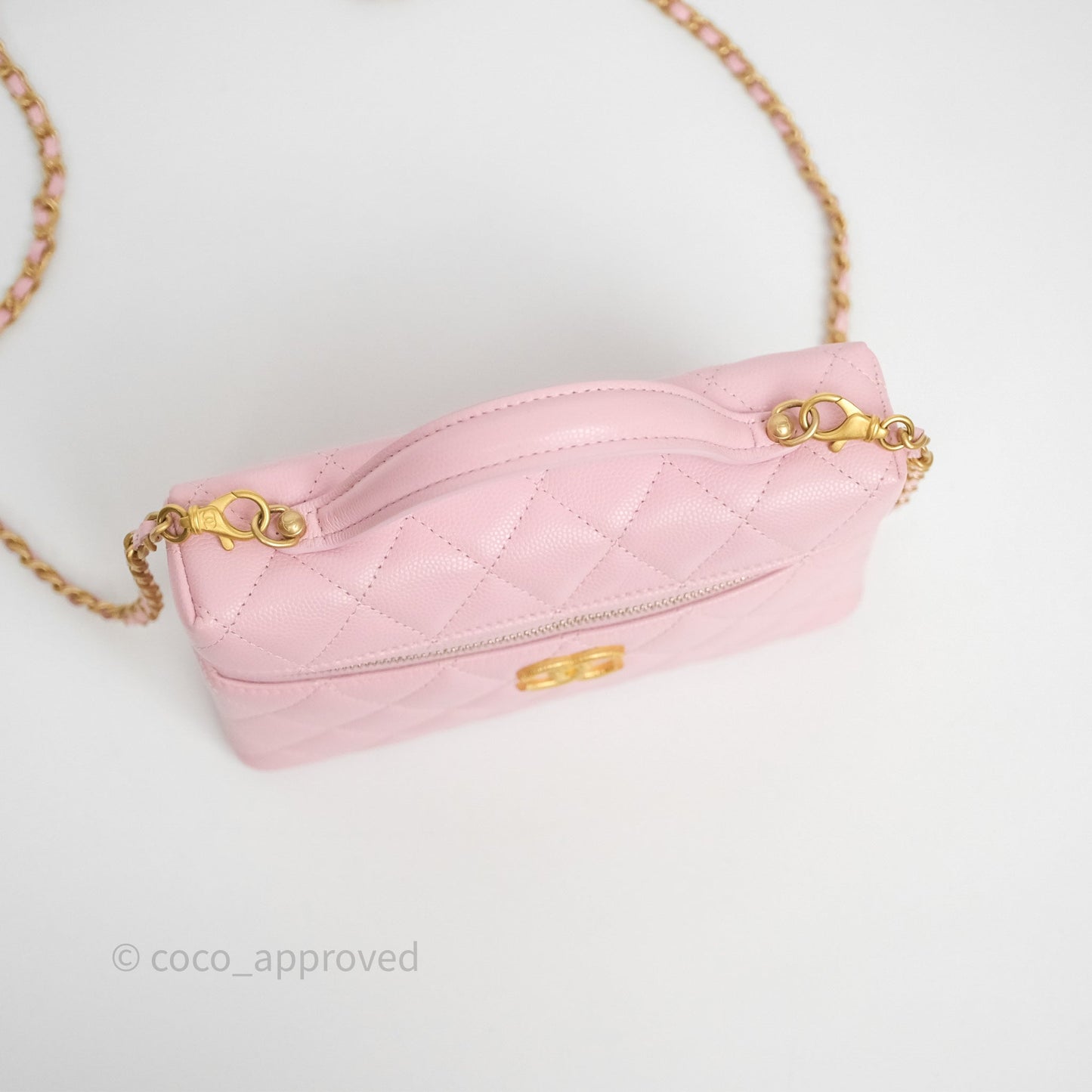 Chanel Top Handle Long Vanity with Chain Pink Caviar Aged Gold Hardware